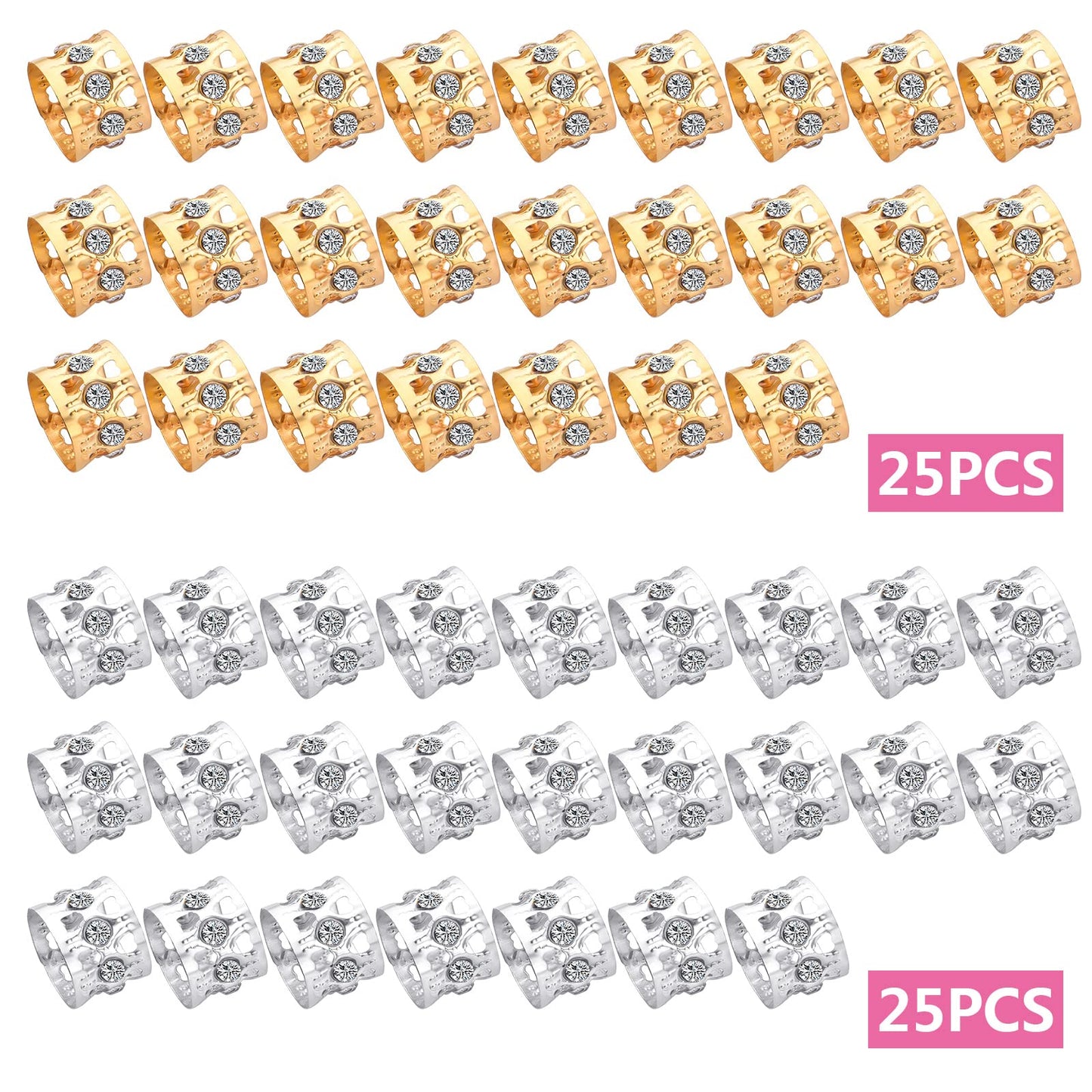 50pcs Rhinestone Dreadlocks Beads Alloy Hair Ring Decoration Braiding Hair Braid Cuff Clip Beard Hollow Heart Tube Beads Accessories for Women Men Beauty & Personal Care Hmjpng