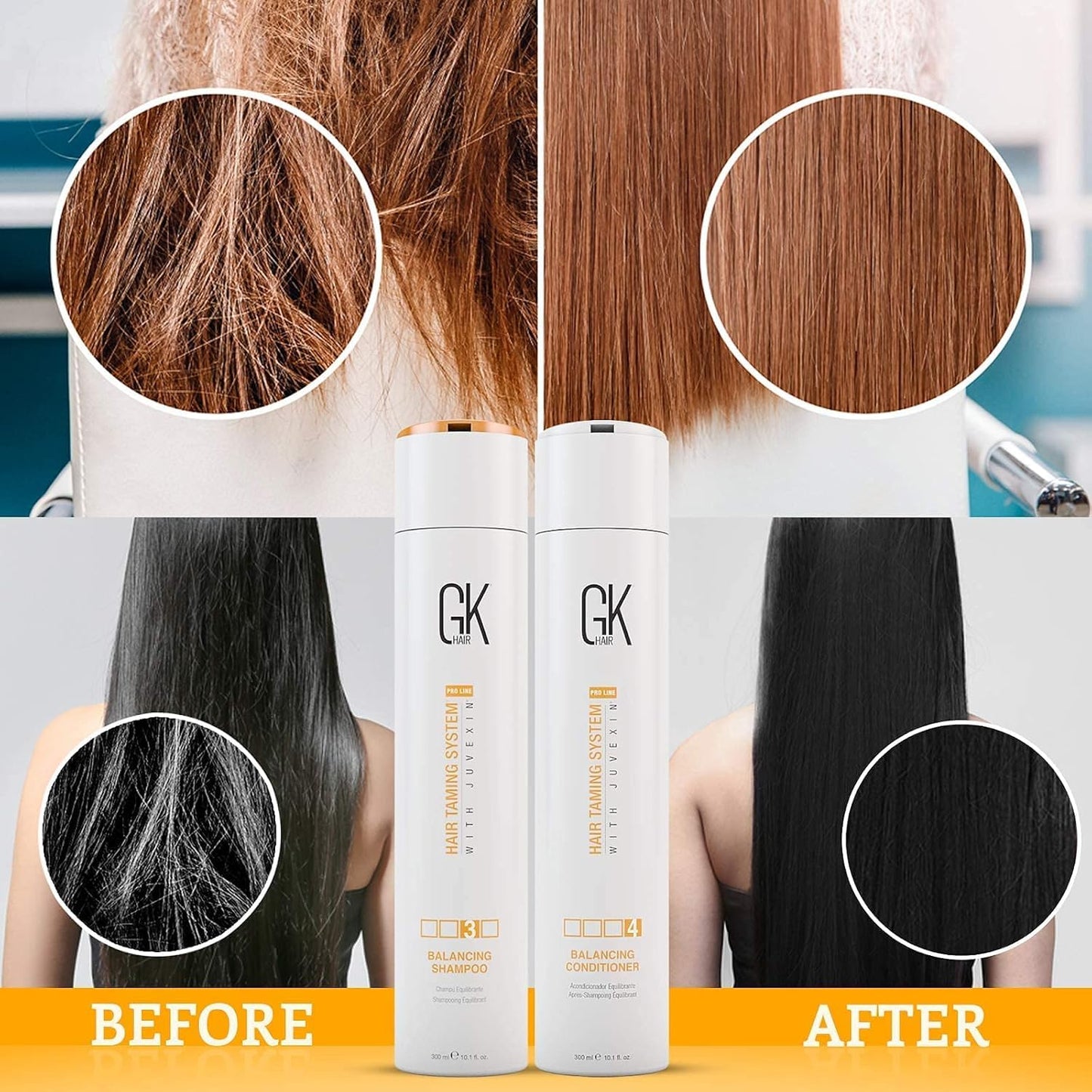 GK HAIR Global Keratin Balancing Shampoo & Conditioner Set (300ml) | Lavender Bombshell Masque (200g) | Hydrating Hair Care Set for Smoother Beauty & Personal Care GK HAIR