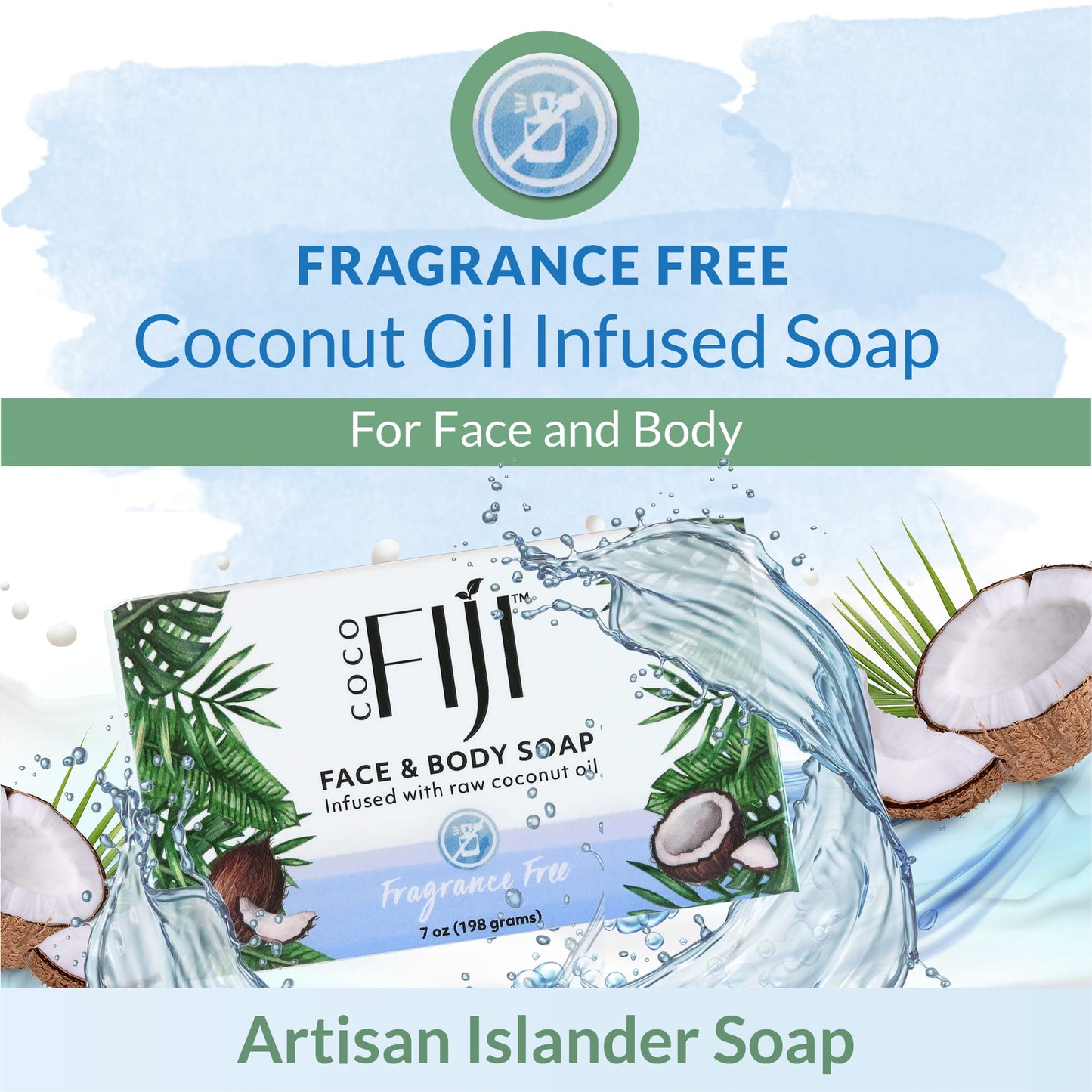 Coco Fiji Soap Bar for Face and Body Infused With Organic Coconut Oil, Fragrance Free, Essential Oil, Natural Soap for Moisturizing & Pore Purifying Beauty & Personal Care Organic Fiji