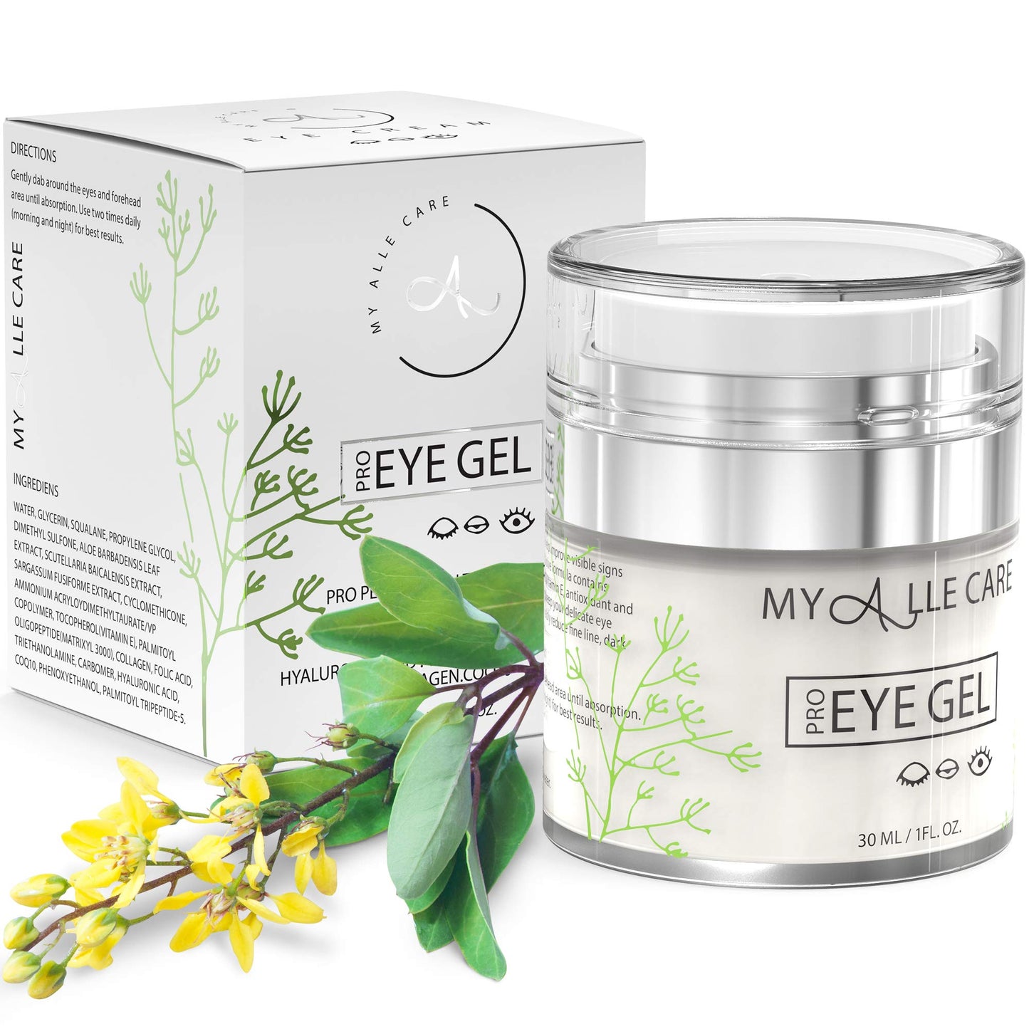 Eye Gel with Hyaluronic Acid, Reduce Dark Circles, Puffiness and Eye Bags. Anti Wrinkle Under Eye Treatment, Hydrating Gel with Collagen, Aloe Beauty & Personal Care My Alle Care