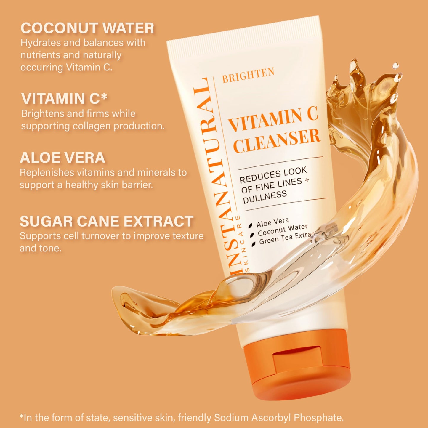 InstaNatural Vitamin C Cleanser | All Natural Face Wash, Brightens Skin, Good for Uneven Texture, USA Made with Coconut Water and Aloe Vera, 6.7 FL Oz Beauty & Personal Care InstaNatural