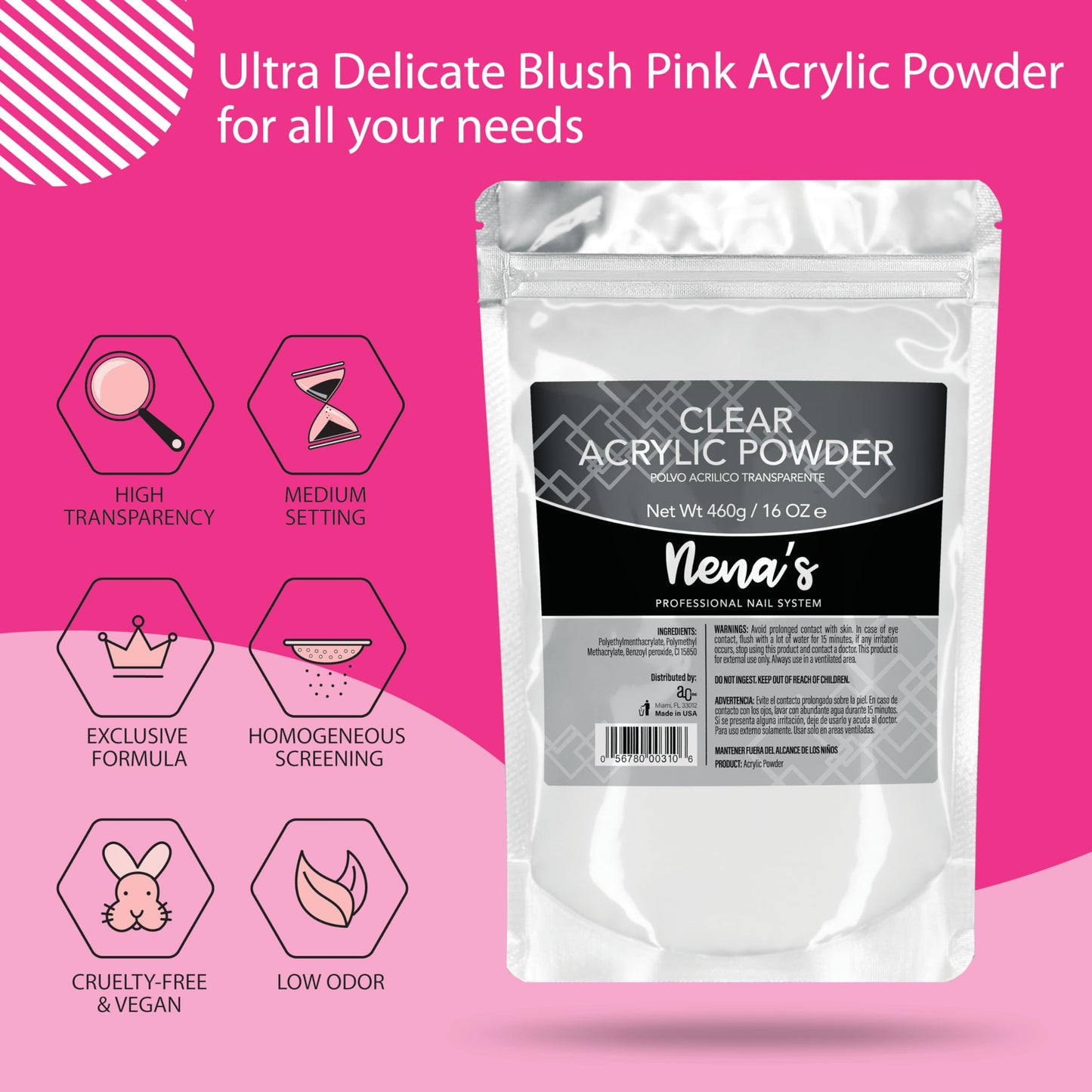 Nena's Superior Sculpting Powder Professional Acrylic Nail System Clear Blush Pink Medium Pink 16 oz 460 g (Clear) Beauty & Personal Care Nena's