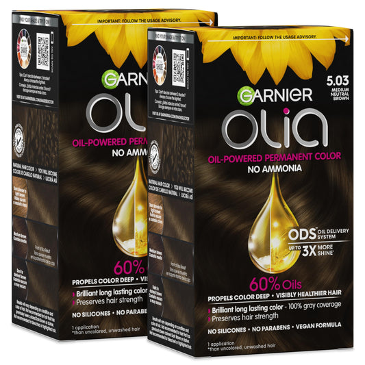 Garnier Olia Hair Color, Ammonia-Free Permanent Hair Dye, Oil-Powered Formula for 100% Gray Coverage and 3x Shinier Hair, Vegan & Cruelty Free, 5.03