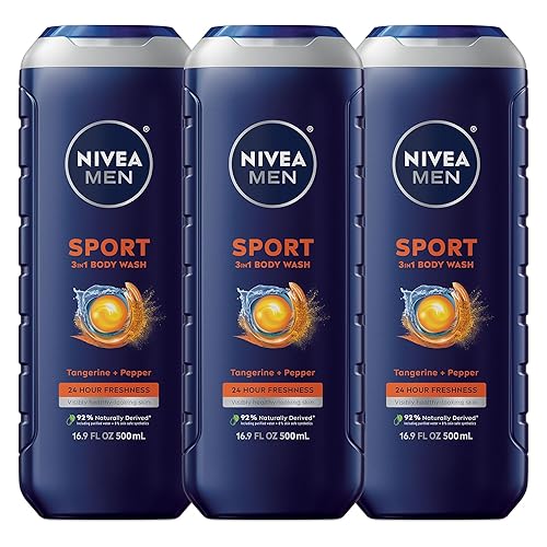 NIVEA MEN Sport Body Wash with Revitalizing Minerals, Tangerine and Pepper Scent, 3-in-1 Men's Body Wash, Face and Hair, Paraben Free, Vegan Formula Beauty & Personal Care NIVEA MEN