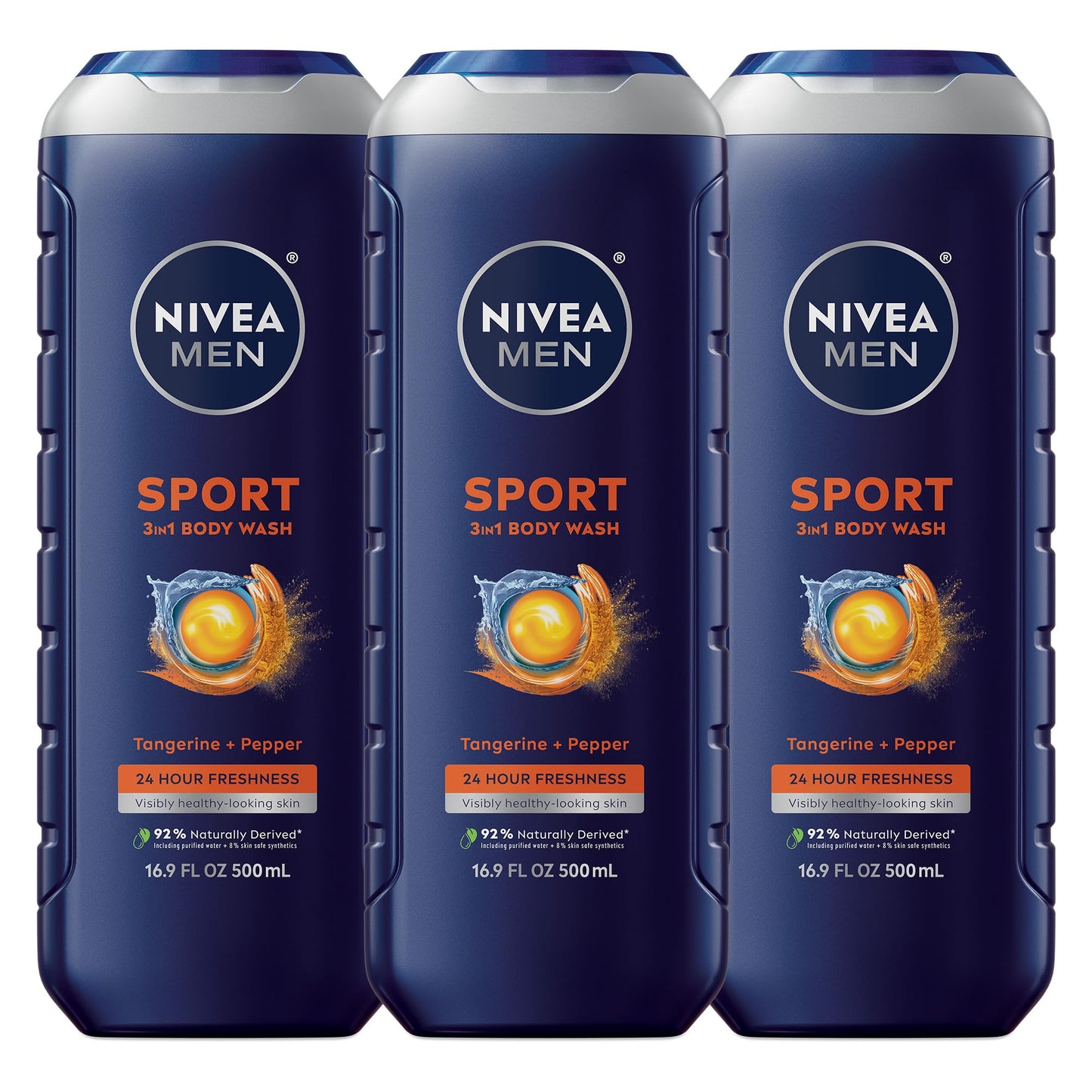 NIVEA MEN Sport Body Wash with Revitalizing Minerals, Tangerine and Pepper Scent, 3-in-1 Men's Body Wash, Face and Hair, Paraben Free, Vegan Formula Beauty & Personal Care NIVEA MEN