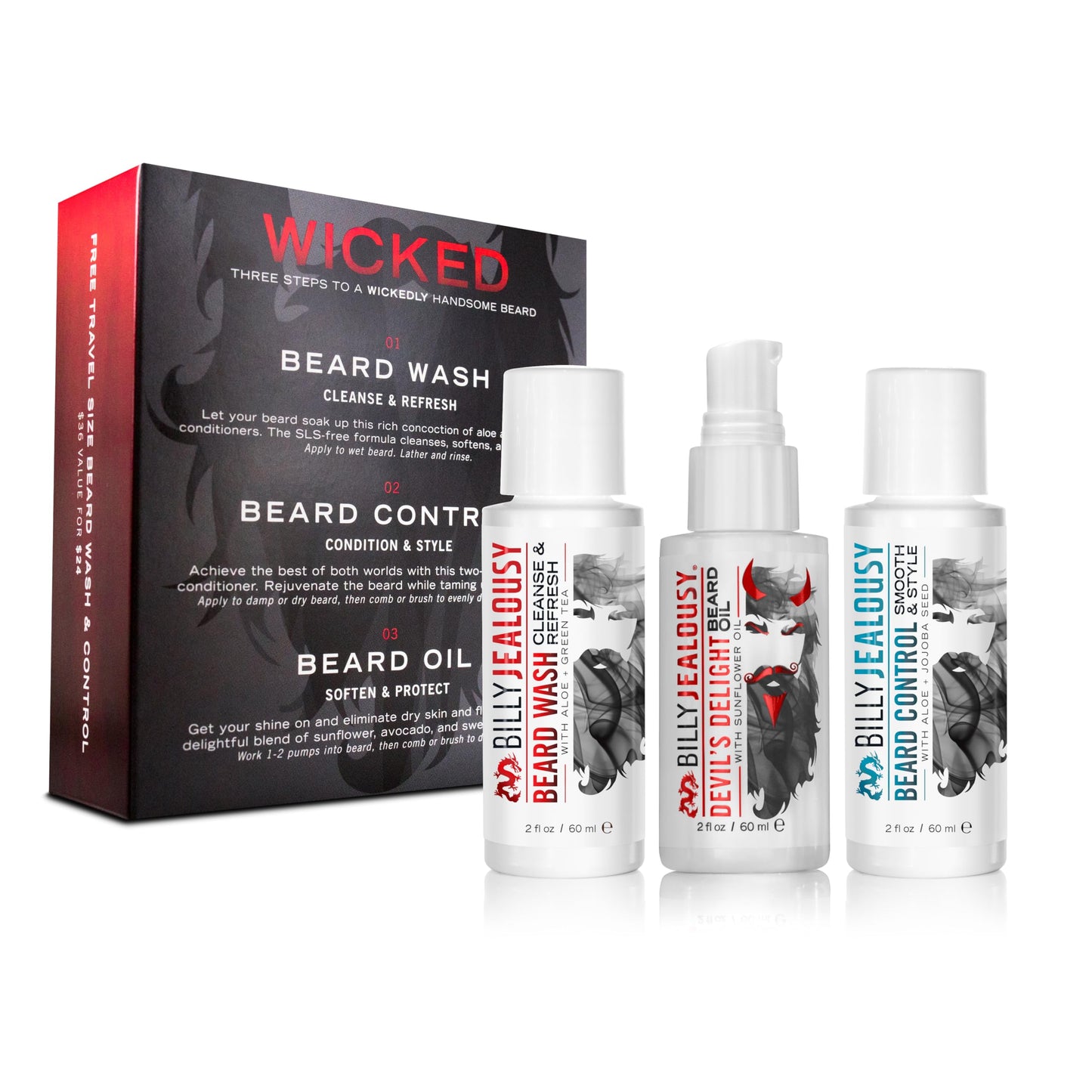 Billy Jealousy Wicked Beard Trio Kit with Beard Wash, Leave-In Conditioner and Devil’s Delight Oil to Cleanse, Nourish, Soften & Strengthen your Beauty and Personal Care Billy Jealousy