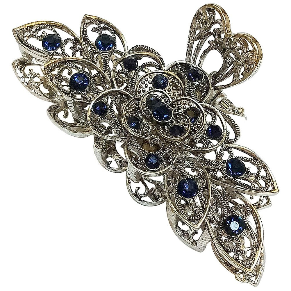 Women Fashion Retro Metal Alloy Rhinestone Large Size Fancy Hair Claw Jaw Clips Pins for Thick Hair (Ink-Blue Colour 1) Beauty & Personal Care Suoirblss