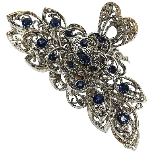 Women Fashion Retro Metal Alloy Rhinestone Large Size Fancy Hair Claw Jaw Clips Pins for Thick Hair (Ink-Blue Colour 1) Beauty & Personal Care Suoirblss