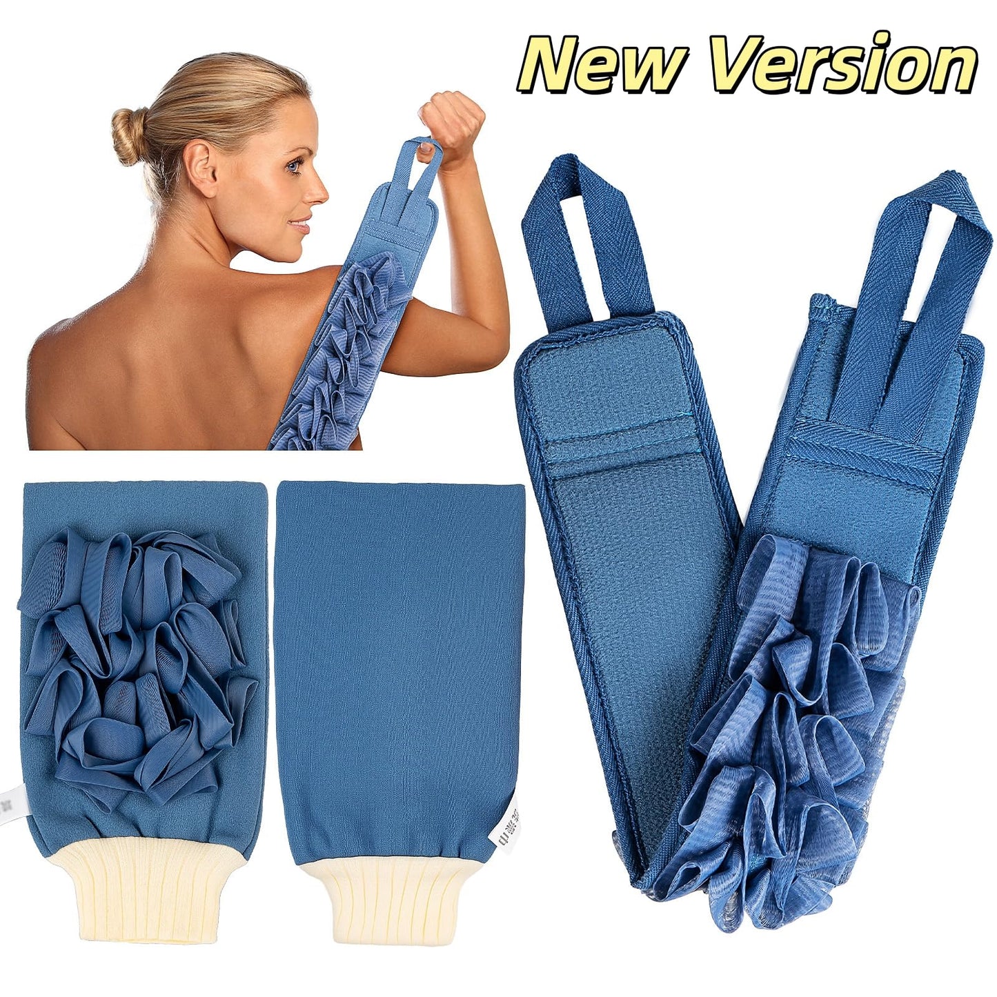 Deep Exfoliating Mitt Double-Sided Glove for Shower, with Long Exfoliating Washcloth Towel - Extreme Body & Back Scrubber Exfoliator, Body Massage Beauty and Personal Care kullder