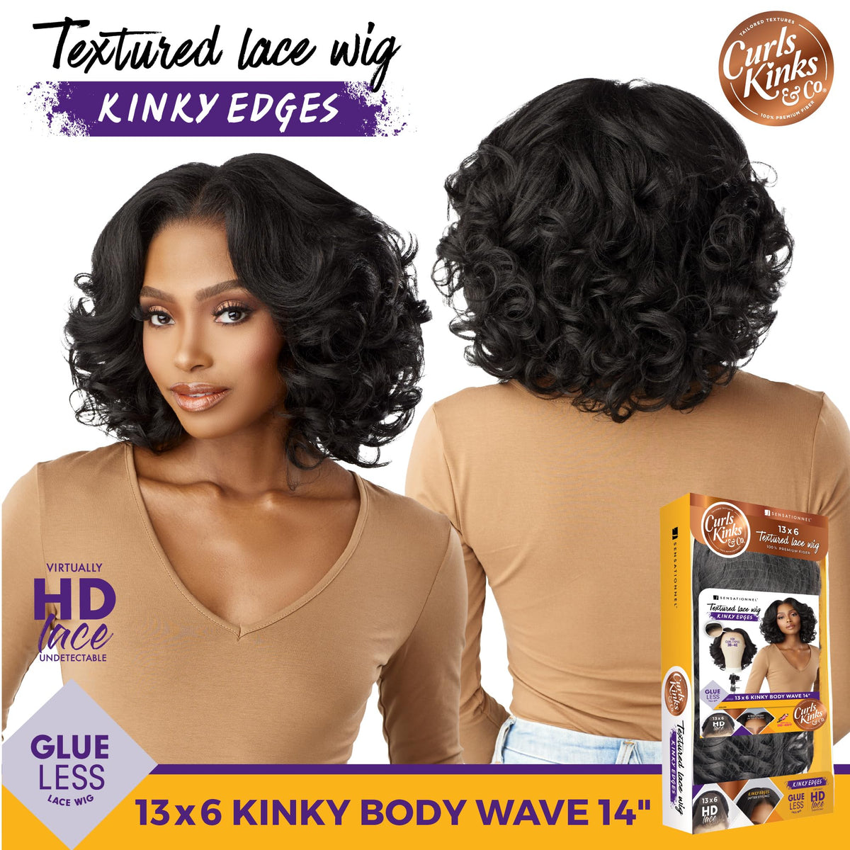 Sensationnel CKCO Kinkyedges Wig-Kinky Body Wave 14 Inch, HL34/51