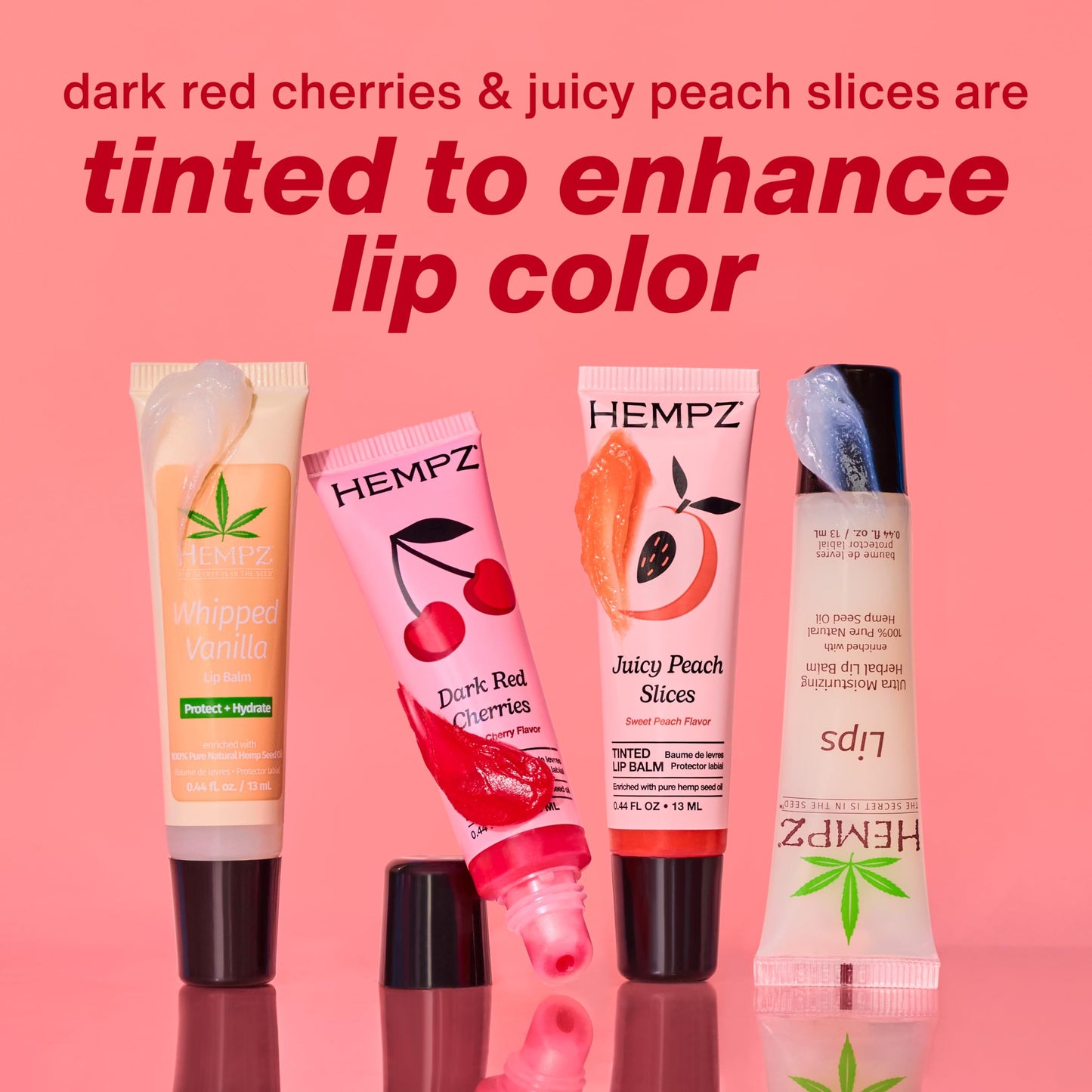 Hempz New Lip Balm Gift Set, Juicy Peach, Dark Red Cherries, Original and Whipped Vanilla, 4 Pack Set Beauty and Personal Care Hempz