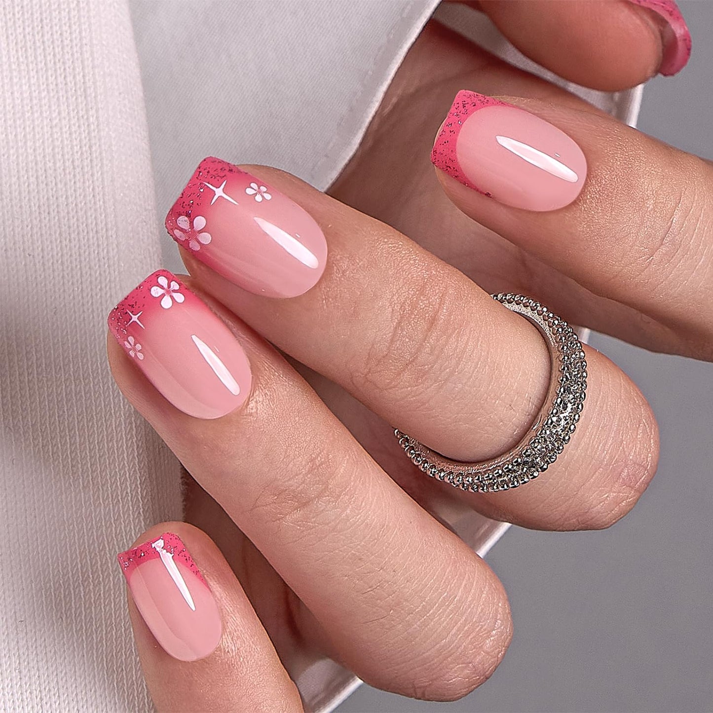 CurvLife Soft Gel Press On Nails Extra Short Square, 32 PCS Fake Nails Kit with Glue & Adhesive Tabs, Salon Quality Reusable Stick On Nails(Spring Beauty and Personal Care CurvLife