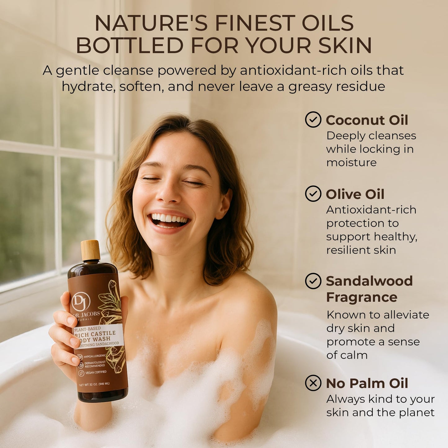 Dr. Jacobs Naturals Castile Sandalwood All-Natural Body Wash for Moisturizing Dry and Sensitive Skin with Plant-Based Ingredients with Pump - 32 Ounce Beauty & Personal Care DR.JACOBS NATURALS
