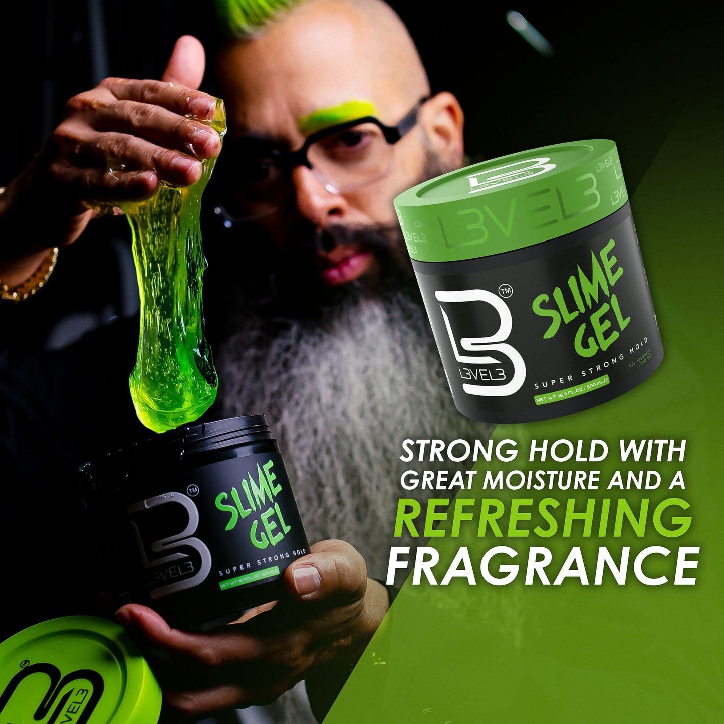 L3 Level 3 Slime Gel - Strong Control Hair Styling Gel - Flake-Free, Long-Lasting Hold - Adds Volume, Texture Beauty & Personal Care L3