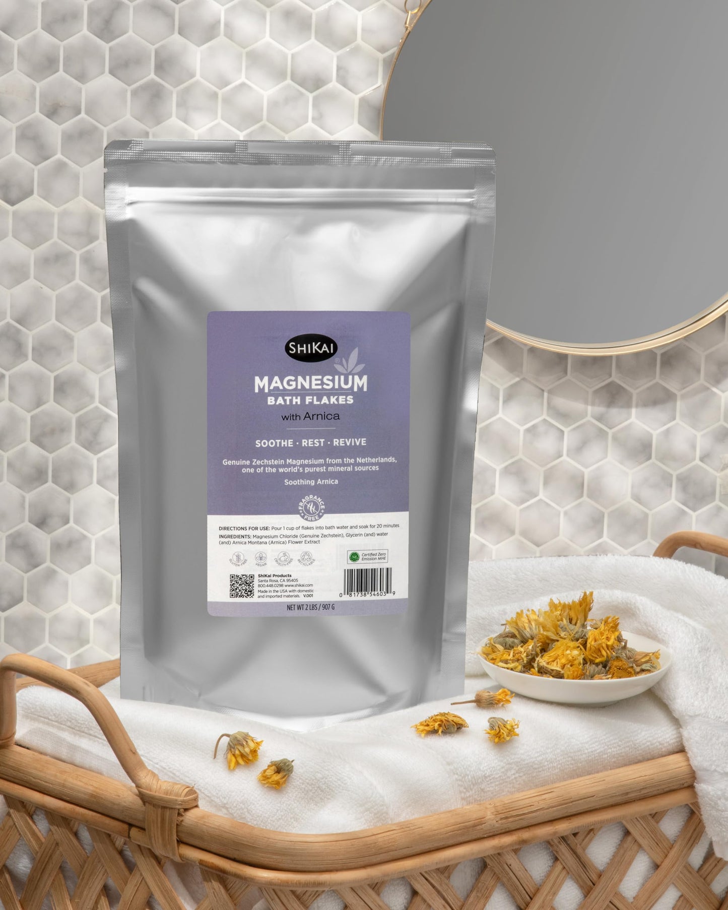 ShiKai Magnesium Bath Flakes with Arnica (32 oz) - Bath Salt Soak for Muscle Relief - Fragrance Free Beauty and Personal Care ShiKai