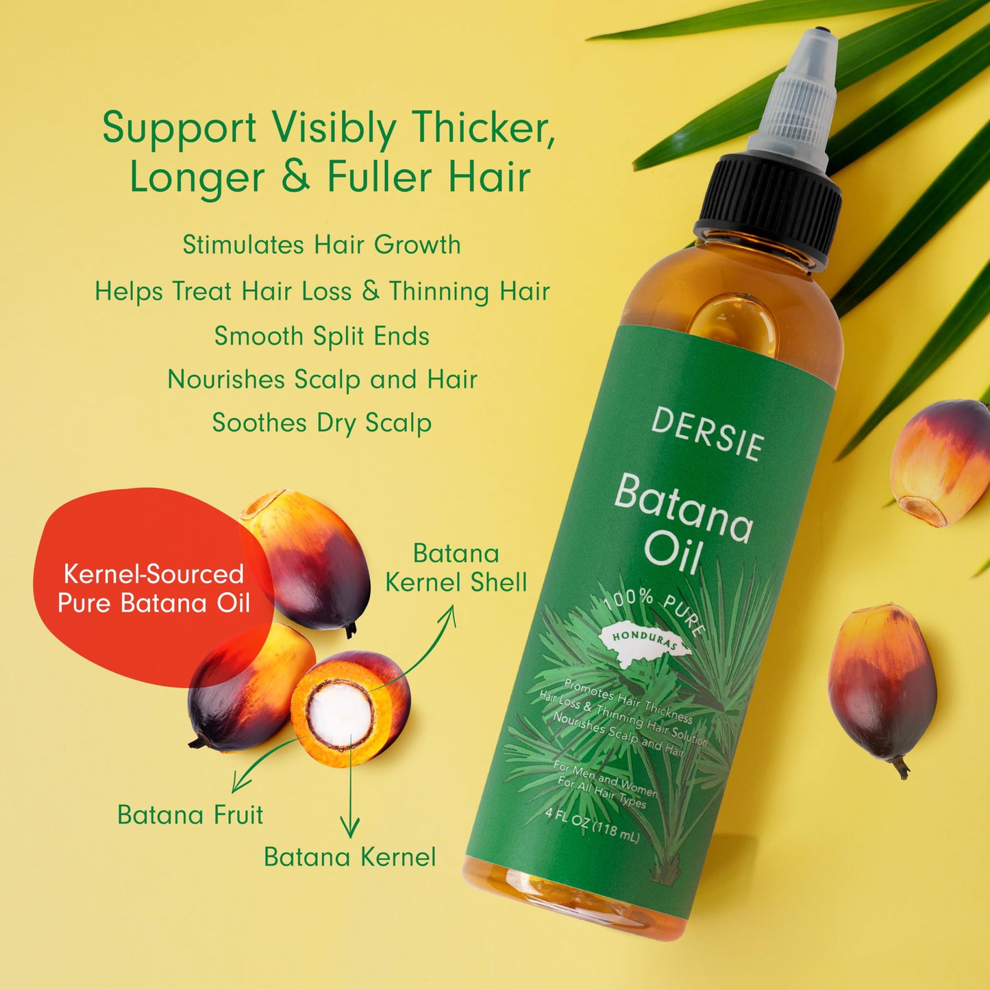 Dersie Batana Oil for Hair Growth: Dr Sebi Organic Raw Batana Oil from Honduras - 100% Pure & Natural - For Thicker & Stronger Hair - 4 FL OZ Beauty & Personal Care Dersie