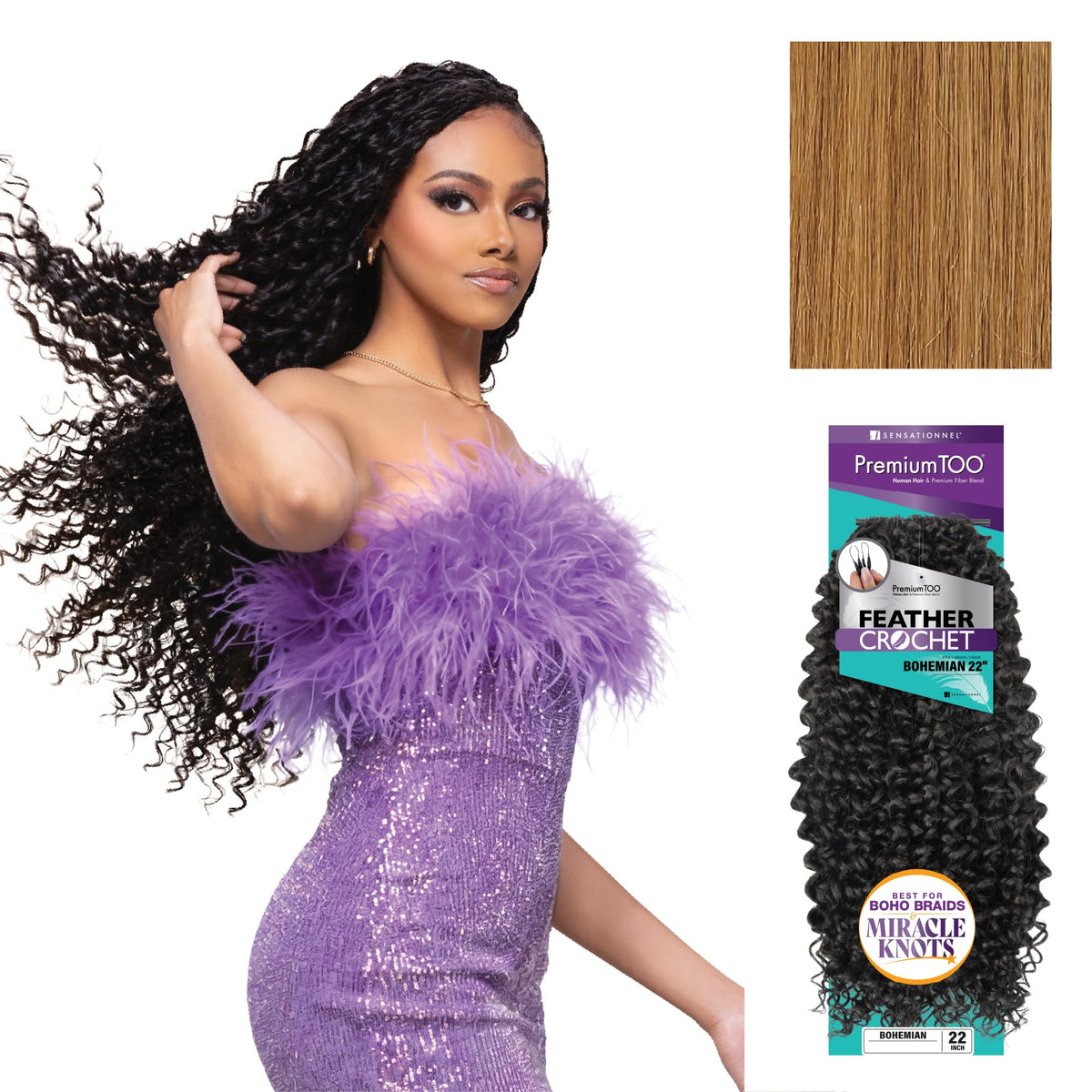 Sensationnel PremiumToo Feather Crochet Braid-Bohemian,22in, 27 HONEYBLONDE