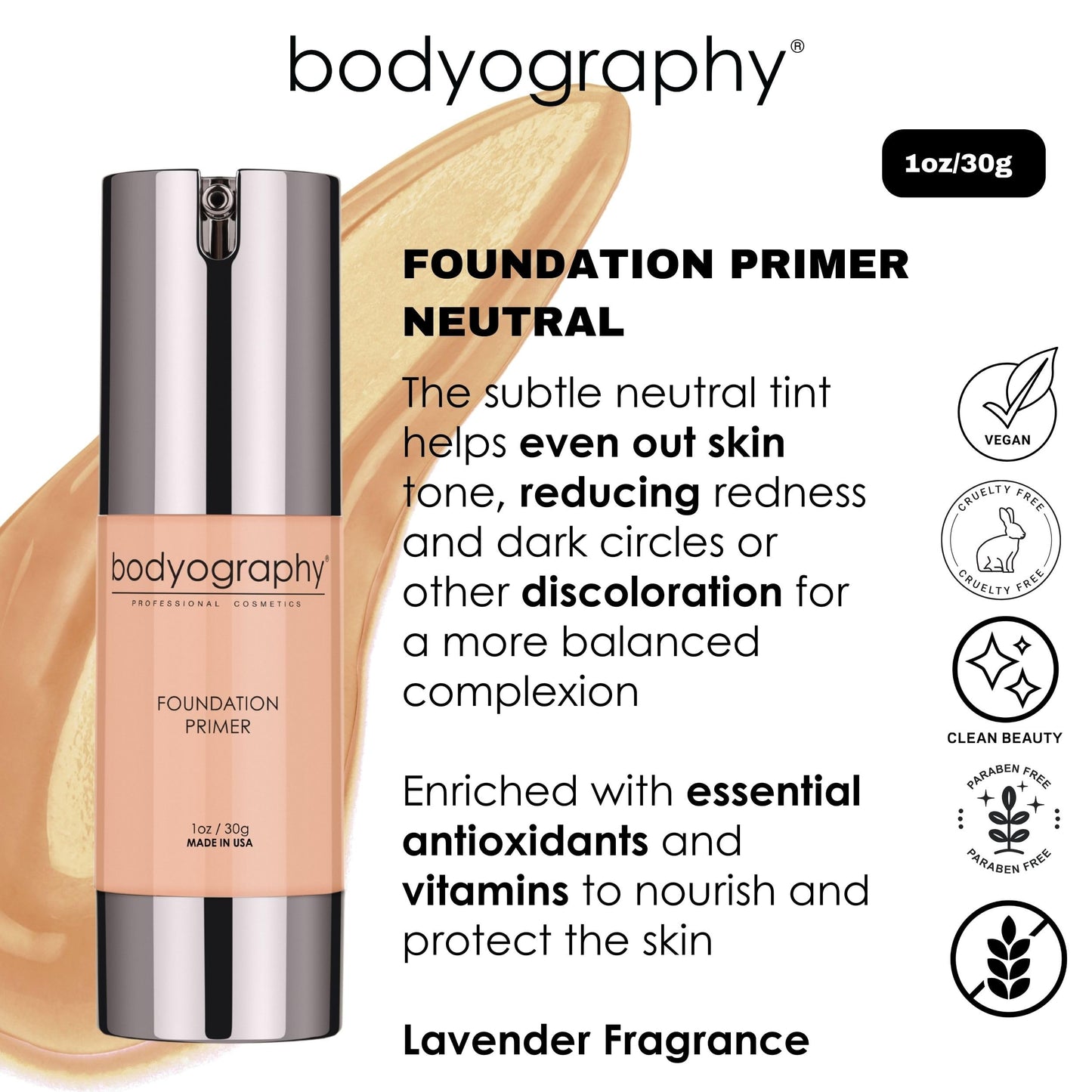 BODYOGRAPHY - Foundation Primer (Neutral): Flawless Anti-Aging Salon Makeup Primer w/Vitamin E, A, Jojoba, Grapeseed Oil | Control Shine | Beauty & Personal Care Bodyography