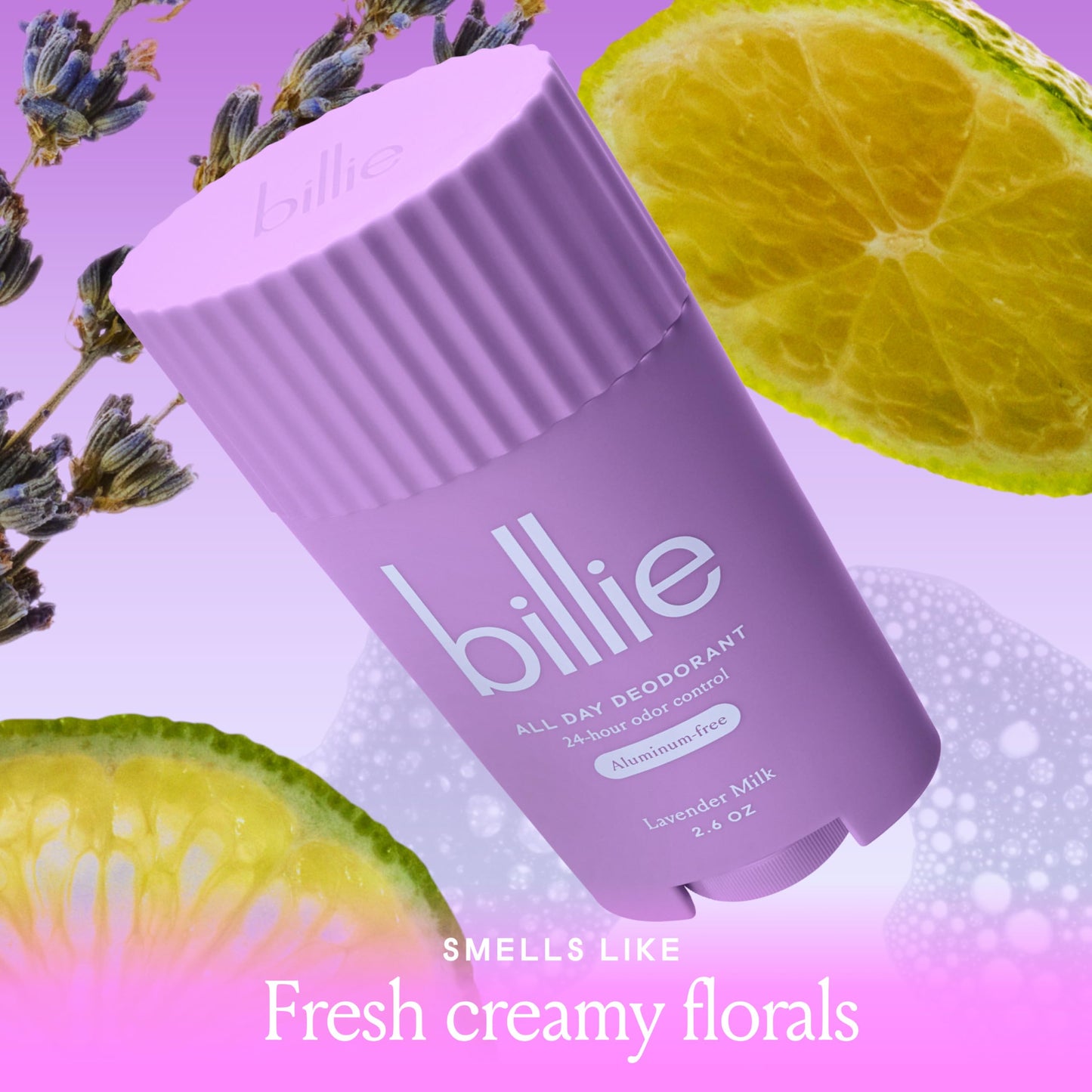 Billie All Day Deodorant, 24-hour Odor Protection, Aluminum-Free, Lavender Milk, 2.6oz Beauty and Personal Care Billie