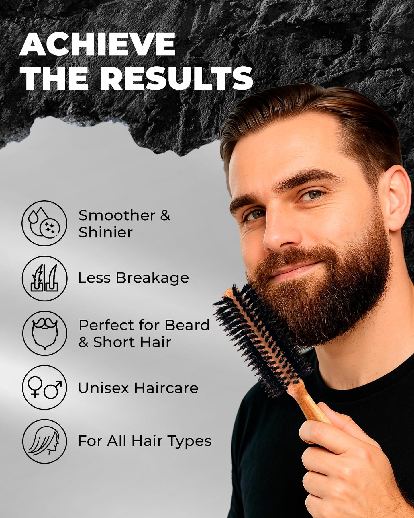 Bossman Boar & Nylon Bristle Round Hair Brush, 2 Inch - Blow Dryer Brush for Styling, Curling, Detangling, and Straightening Beauty & Personal Care Bossman