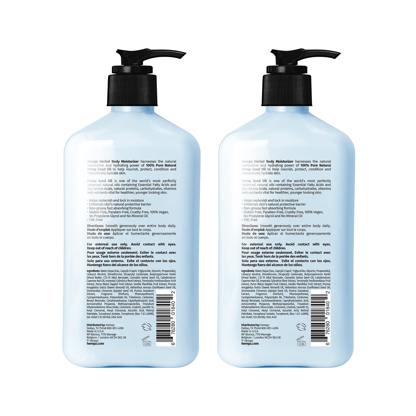 Hempz Triple Moisture Herbal Whipped Body Crème Lotion Moisturizer, 17 Fl Oz (Pack of 2) Beauty & Personal Care Hempz
