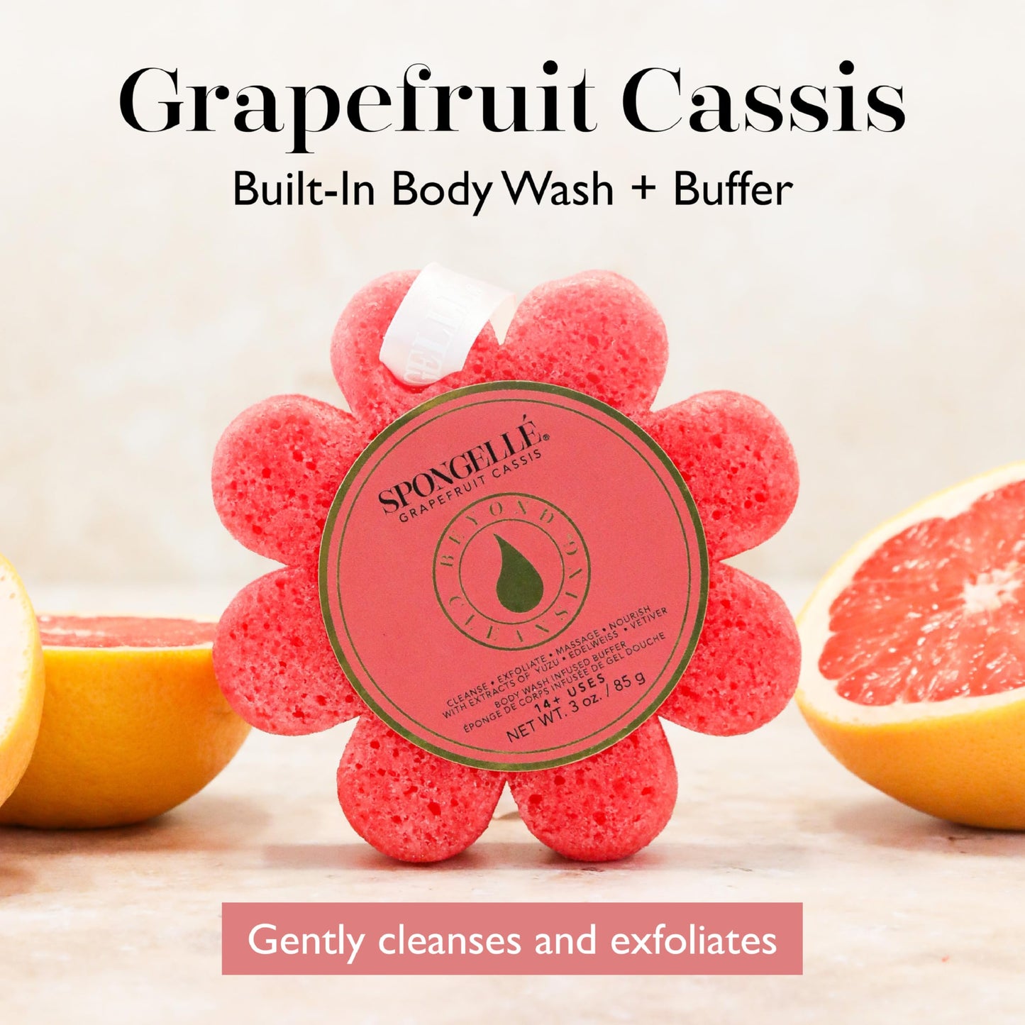 Spongellé Grapefruit Cassis Wild Flower Bath Sponge - Built-in Body Wash & Body Scrubber, Shower Loofah Sponge for Women - 14+ uses Beauty and Personal Care SPONGELLÉ