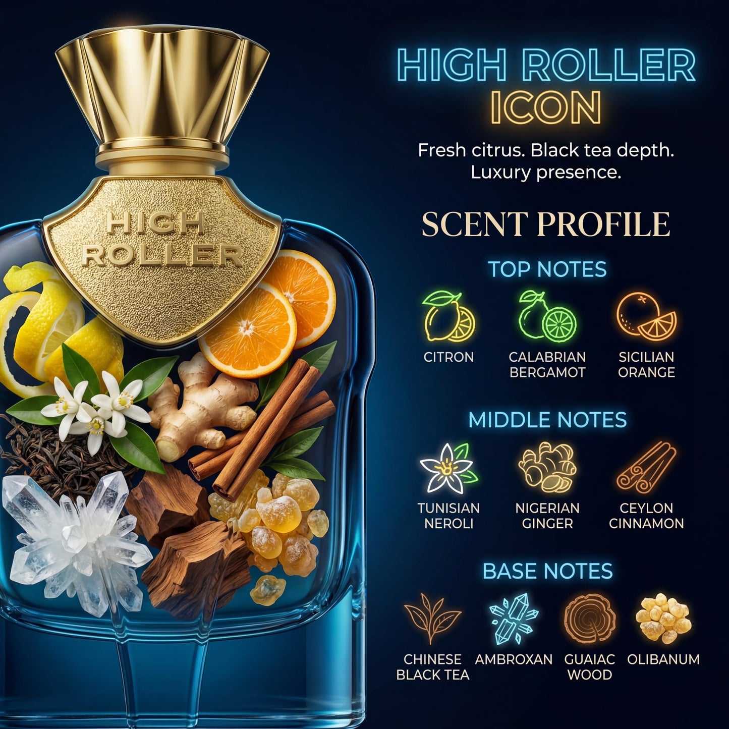 Mahajan High Roller Icon Extrait de Parfum - Clean, Rich & Addictive Men’s Cologne - Long-Lasting Luxury Fresh Fragrance for Men (3.4 oz) Beauty & Personal Care Mahajan