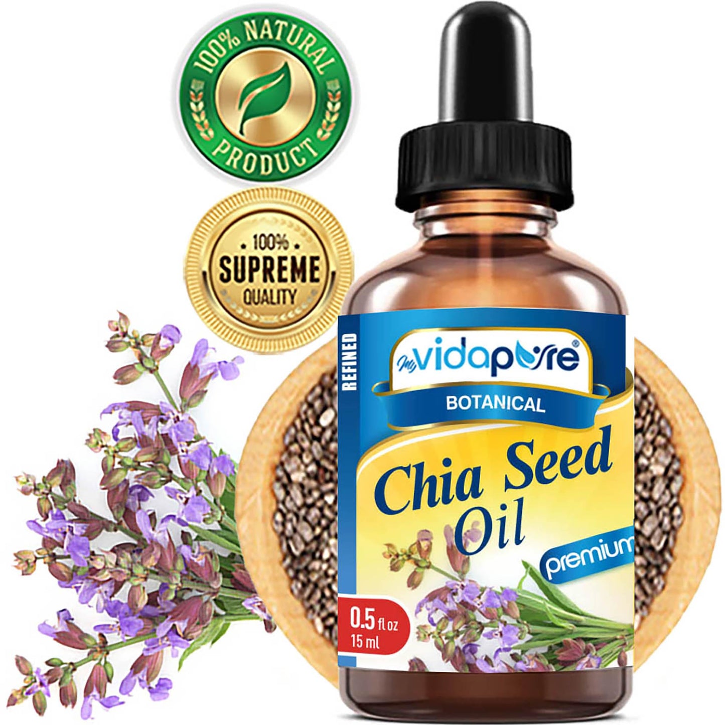 MYVIDAPURE CHIA SEED OIL Pure Natural Undiluted Refined Cold Pressed Carrier Oil for Skin, Face, Hair, Lip and Nail Care Anti-Aging (0.5 Fl Oz) Beauty & Personal Care MYVIDAPURE