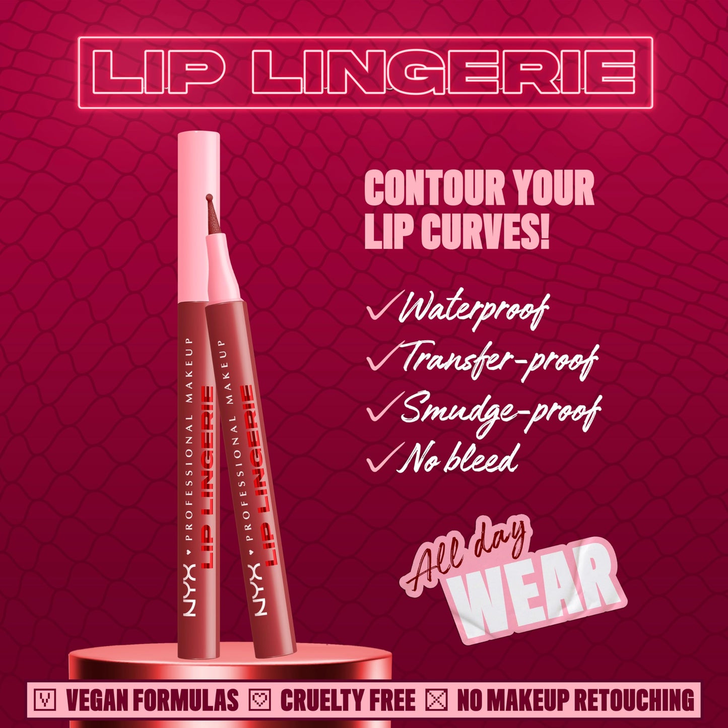 NYX PROFESSIONAL MAKEUP Lip Lingerie Liner Stain, Seamless Make Up with All-Day Color, Waterproof Lip Stain Finish - Up All Night (Black Cherry) Beauty & Personal Care NYX PROFESSIONAL MAKEUP
