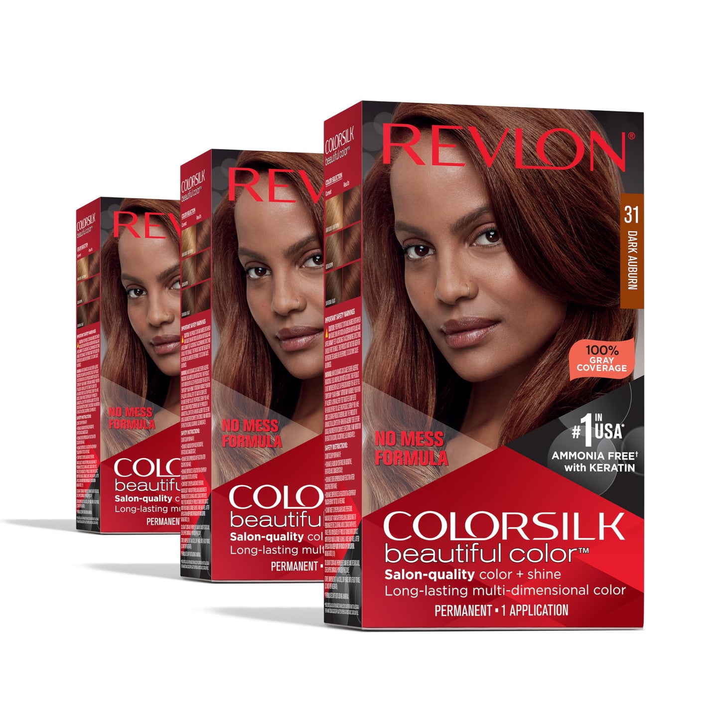 Revlon Colorsilk Beautiful Color Permanent Hair Color, (OLD VERSION) 31 Dark Auburn (Pack of 3) Beauty & Personal Care REVLON