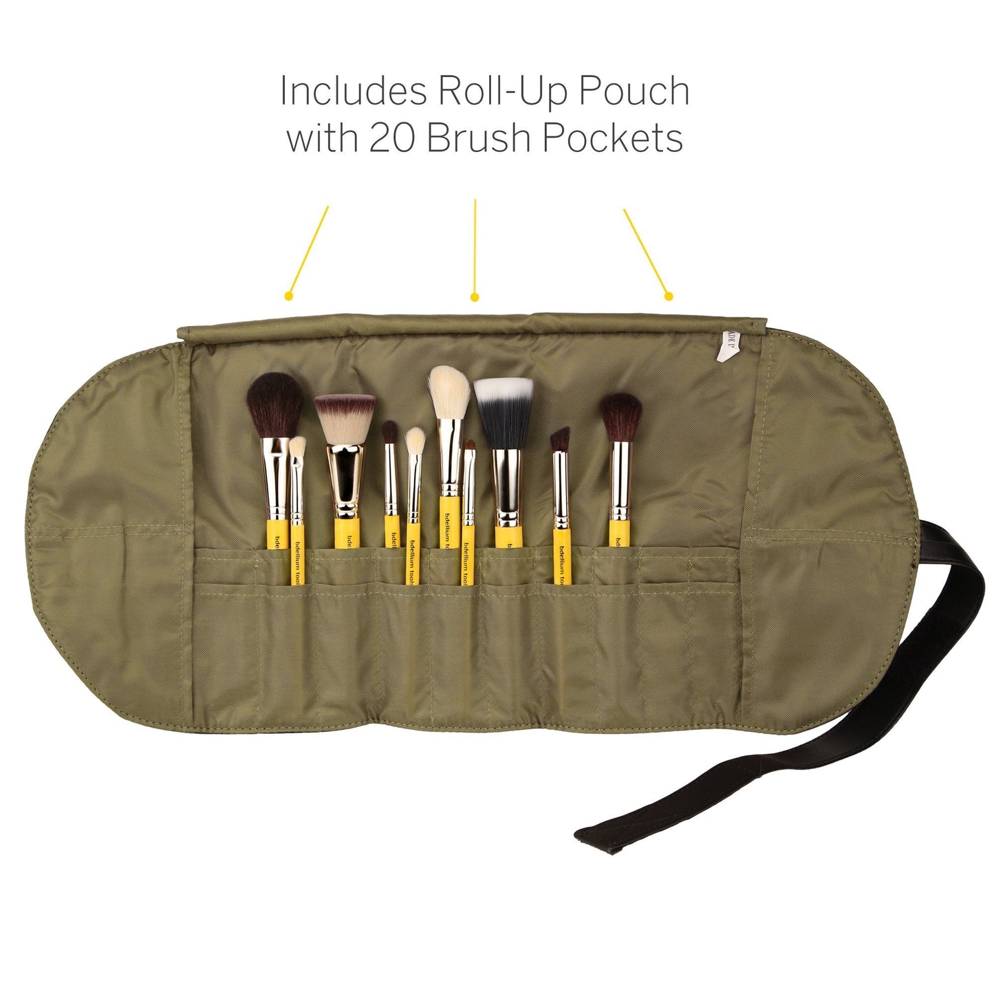 Bdellium Tools Studio Mineral 10pc. Brush Set with Roll-up Pouch - Designed for Use with Mineral Makeup (Yellow, 1pc) Beauty & Personal Care BDELLIUM TOOLS