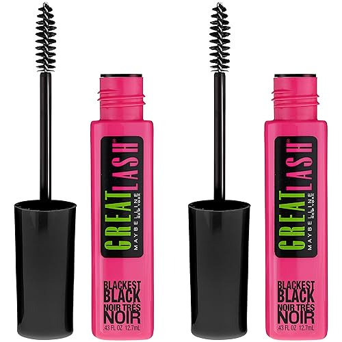 Maybelline Great Lash Washable Mascara Makeup, Volumizing Lash-Doubling Formula That Conditions As It Thickens, Blackest Black, 2 Count Beauty & Personal Care MAYBELLINE