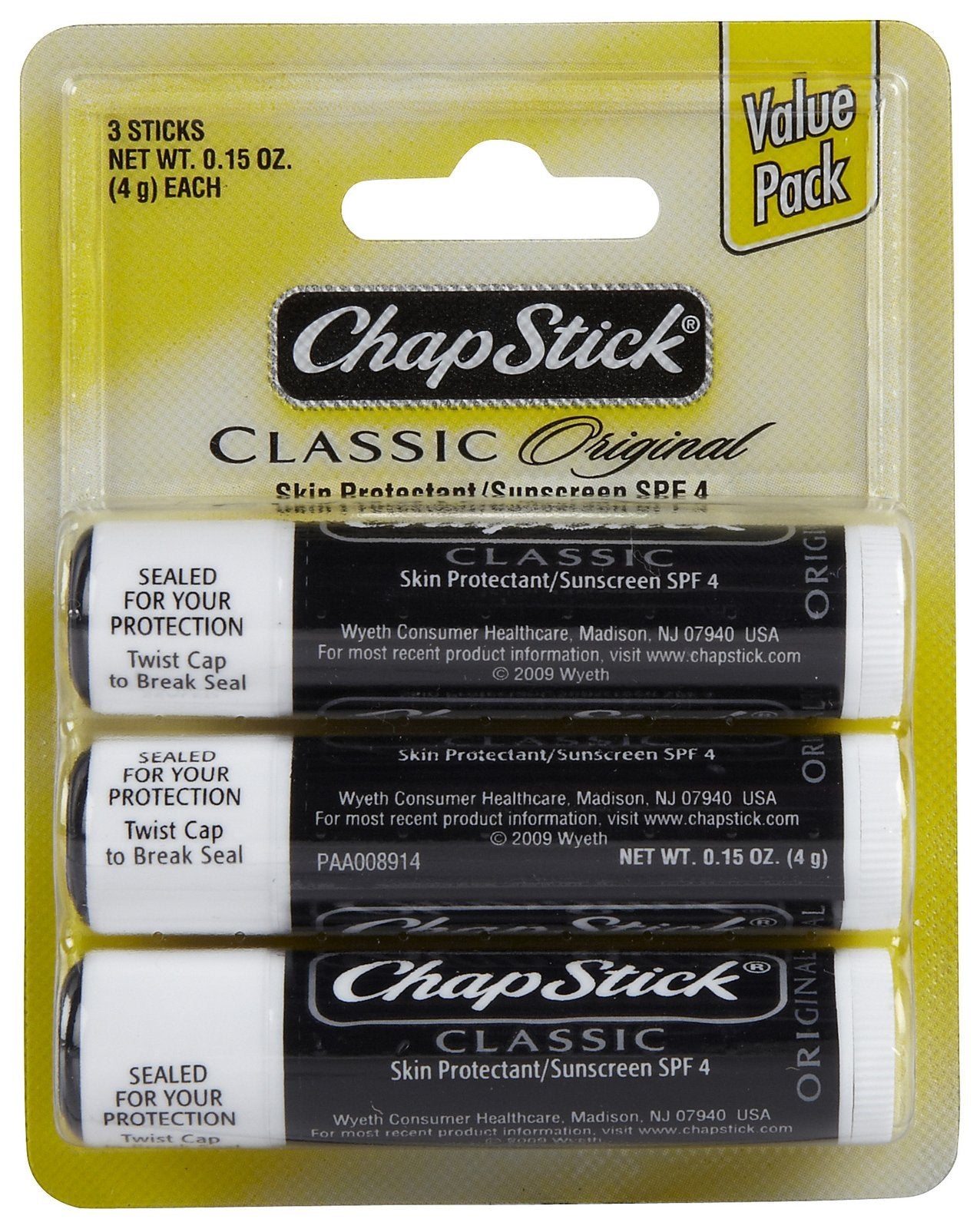 ChapStick Classic, Skin Protectant Flavored Lip Balm Tube, 3 Count (Pack of 1) Beauty & Personal Care ChapStick