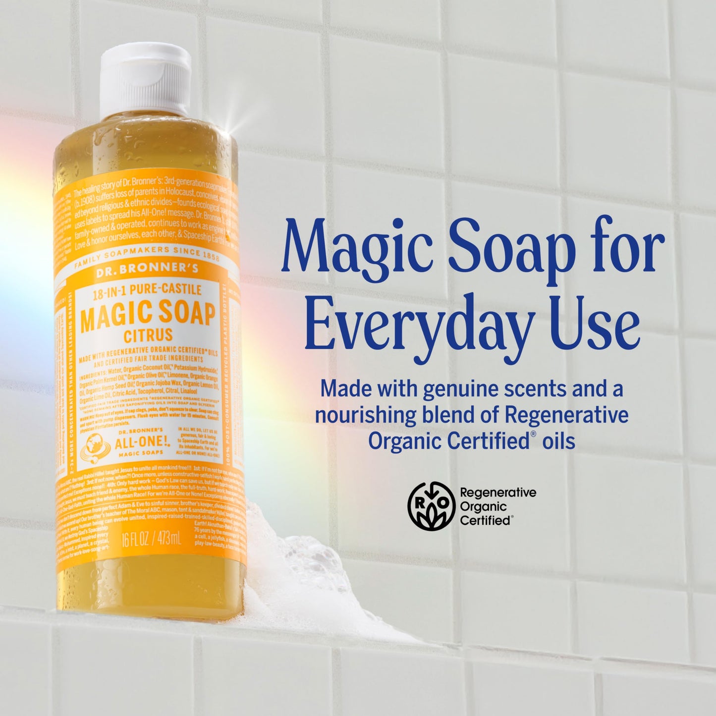 Dr. Bronner's Pure-Castile Magic Soap Liquid (Citrus, 32 Ounce - Made with Regenerative Organic Certified Oils, 18-in-1 Uses: Face, Body, Hair Beauty & Personal Care Dr. Bronner's