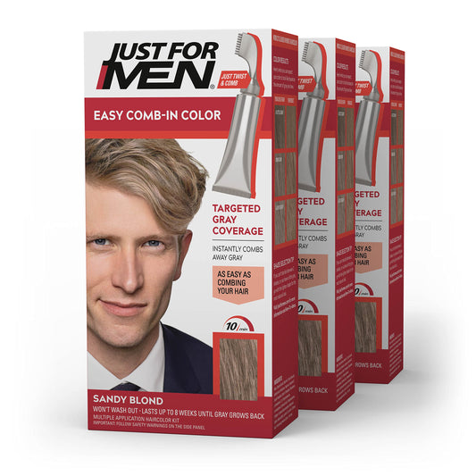 Just For Men Easy Comb-In Color Mens Hair Dye, Easy No Mix Application with Comb Applicator - Sandy Blond, A-10, Pack of 3 Beauty & Personal Care Just for Men