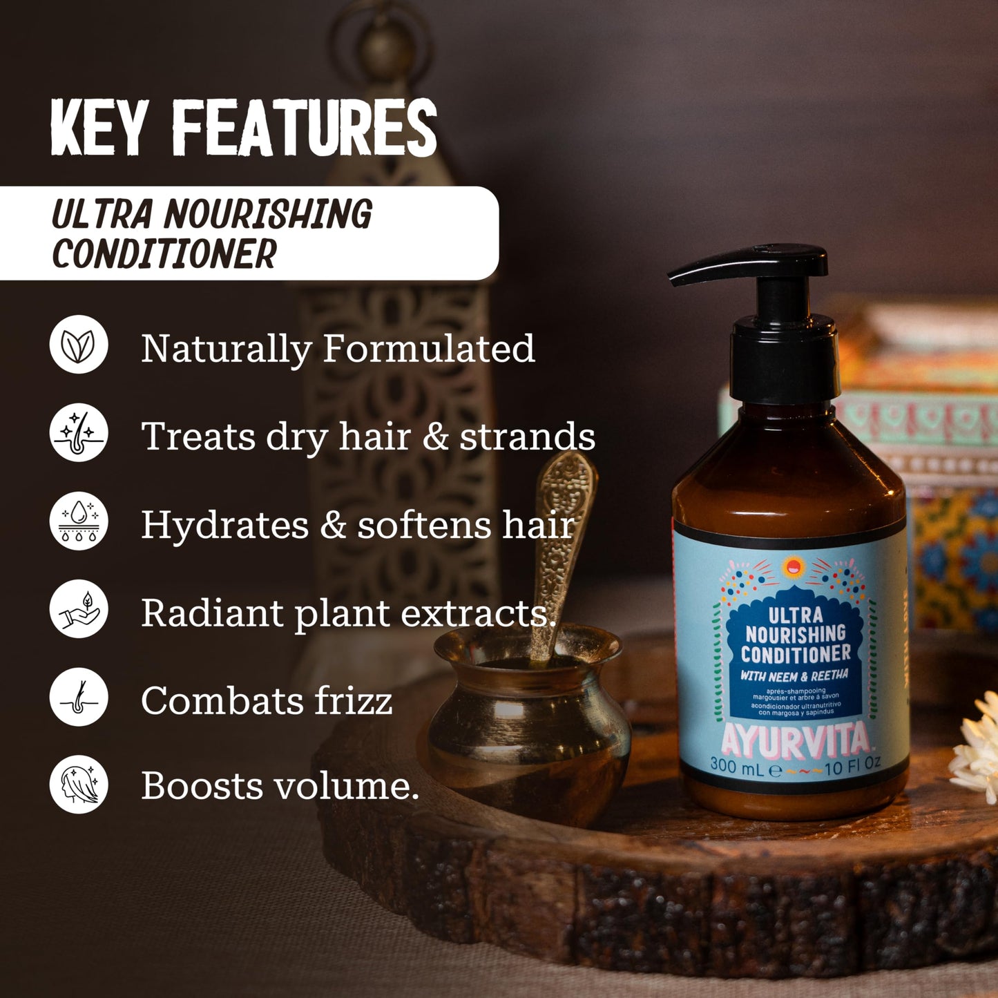 AyurVita Ultra Nourishing Conditioner with Neem & Reetha - Gentle Daily Conditioning for All Hair Types - Nourishes Scalp and Roots - Natural Beauty & Personal Care AyurVita