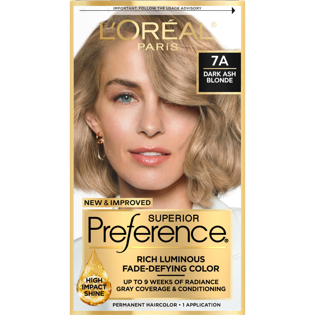 L'Oreal Paris Superior Preference Luminous Fade-Defying Permanent Hair Color, Hair Dye For Up to 9 Weeks of Radiance, Dark Ash Blonde 7A, 1 Hair Dye Beauty & Personal Care L'Oreal Paris