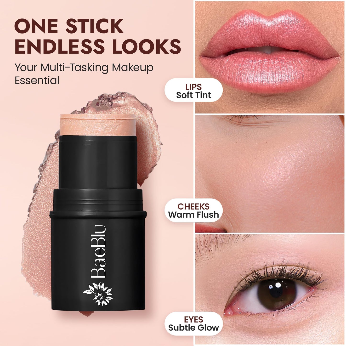 BaeBlu - Organic Blush Tube, Moscato - 100% Natural Vegan Cream Blush Sticks, Multi-Use Bronzer, & Highlighter for Lips, Cheeks & Eyes, Buildable Beauty & Personal Care BaeBlu