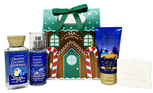 Bath & Body Works Frosted Coconut Snowball - Mini Gift Set - Fine Fragrance Mist, Body Cream and Body Wash with a Natural Oats Sample Soap Beauty and Personal Care Bath & Body Works