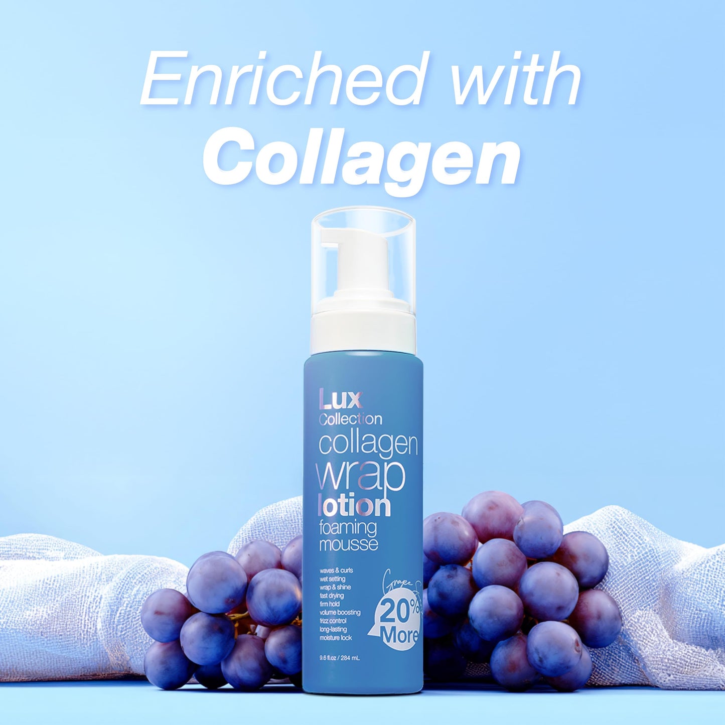 Lux Collection Wrapping Foam Lotion Wave Curl Wet Setting Styling Hair Foaming Mousse 9.6 fl.oz / 284mL Collagen Beauty & Personal Care Lux Collection