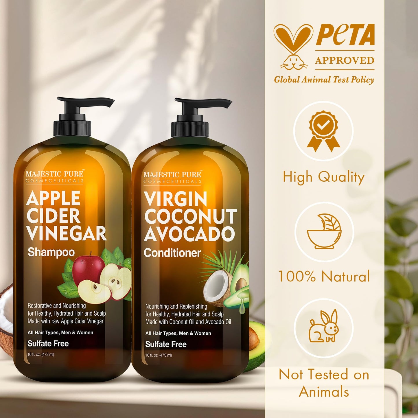 MAJESTIC PURE Apple Cider Vinegar Shampoo and Avocado Coconut Conditioner Set - Restores Shine & Reduces Itchy Scalp, Dandruff & Frizz - Sulfate Free Beauty & Personal Care Majestic Pure