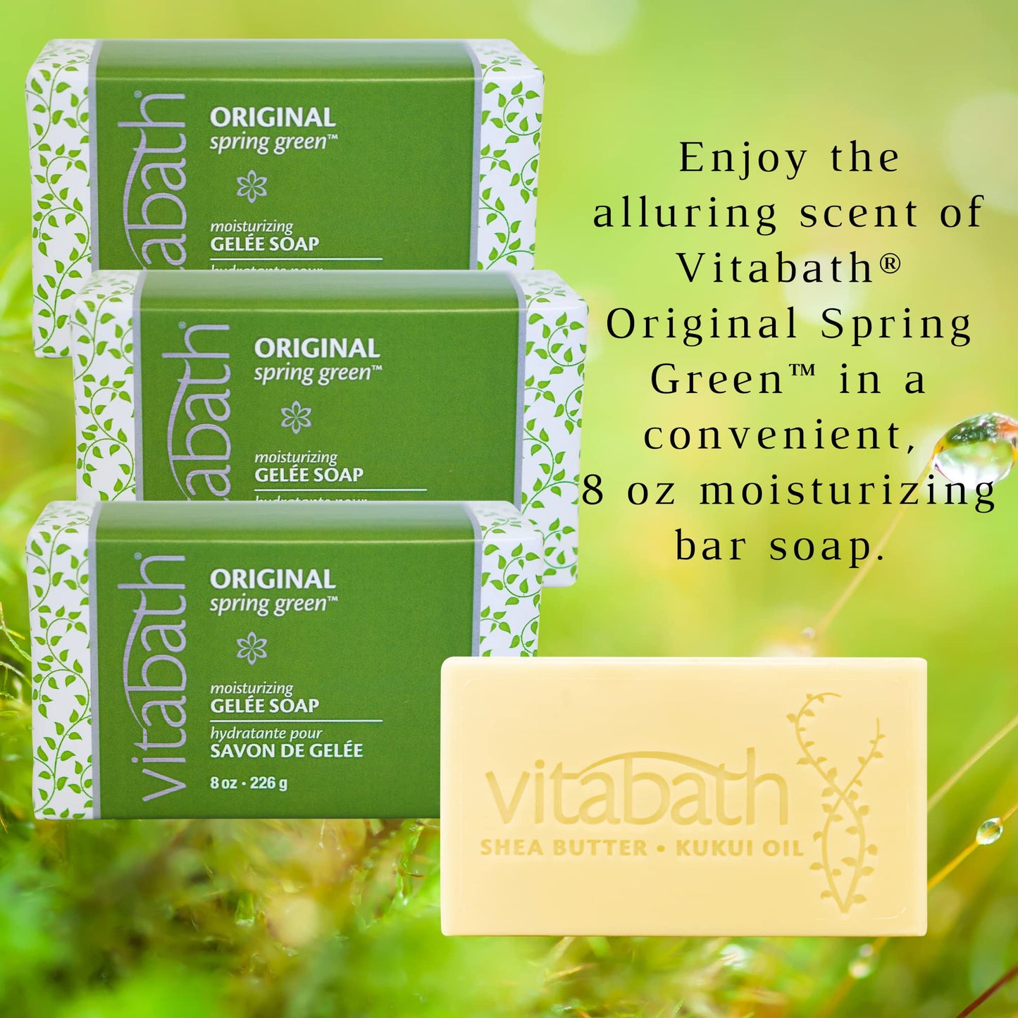 Vitabath Original Spring Green Moisturizing Gelee Bar Soap All Over Gentle Foaming Cleanser & Hydrating Solid Body Wash - Nourish & Rejuvenate All Beauty & Personal Care Vitabath