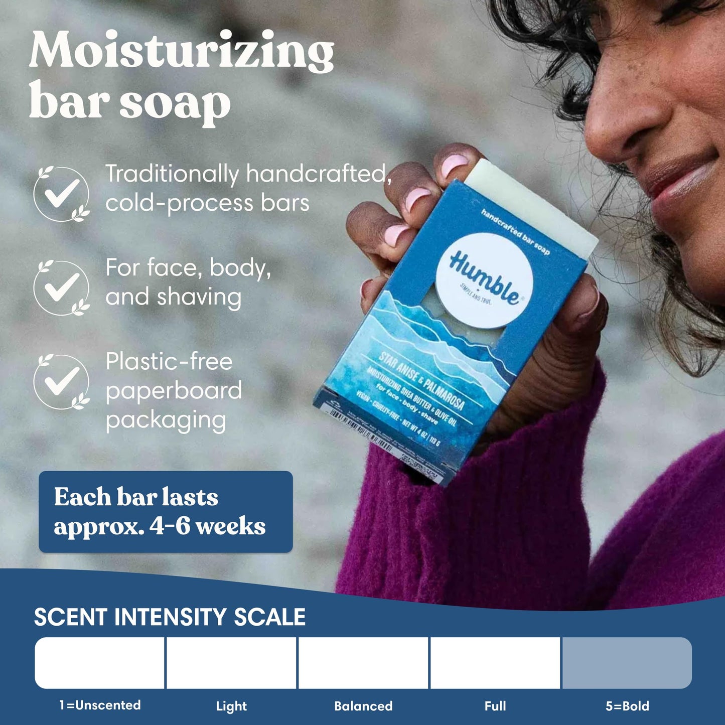 Humble Natural Bar Soap, Star Anise & Palmarosa - Cold Processed Face & Body Soap Bar with Essential Oils - Moisturizing Formula for Long-Lasting Beauty & Personal Care HUMBLE SIMPLE AND TRUE.