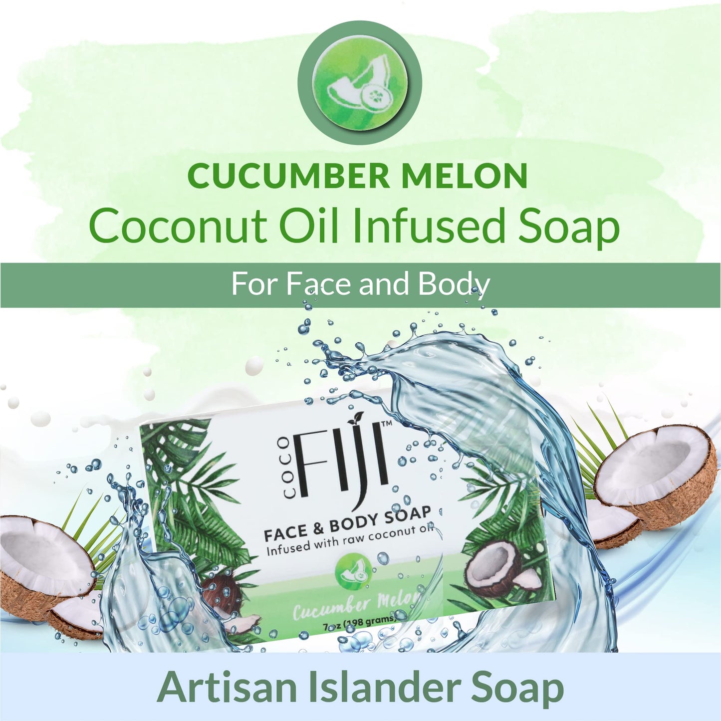 Coco Fiji Soap Bar for Face and Body Infused With Organic Coconut Oil, Cucumber Melon, Essential Oil, Natural Soap for Moisturizing & Pore Purifying Beauty & Personal Care Organic Fiji