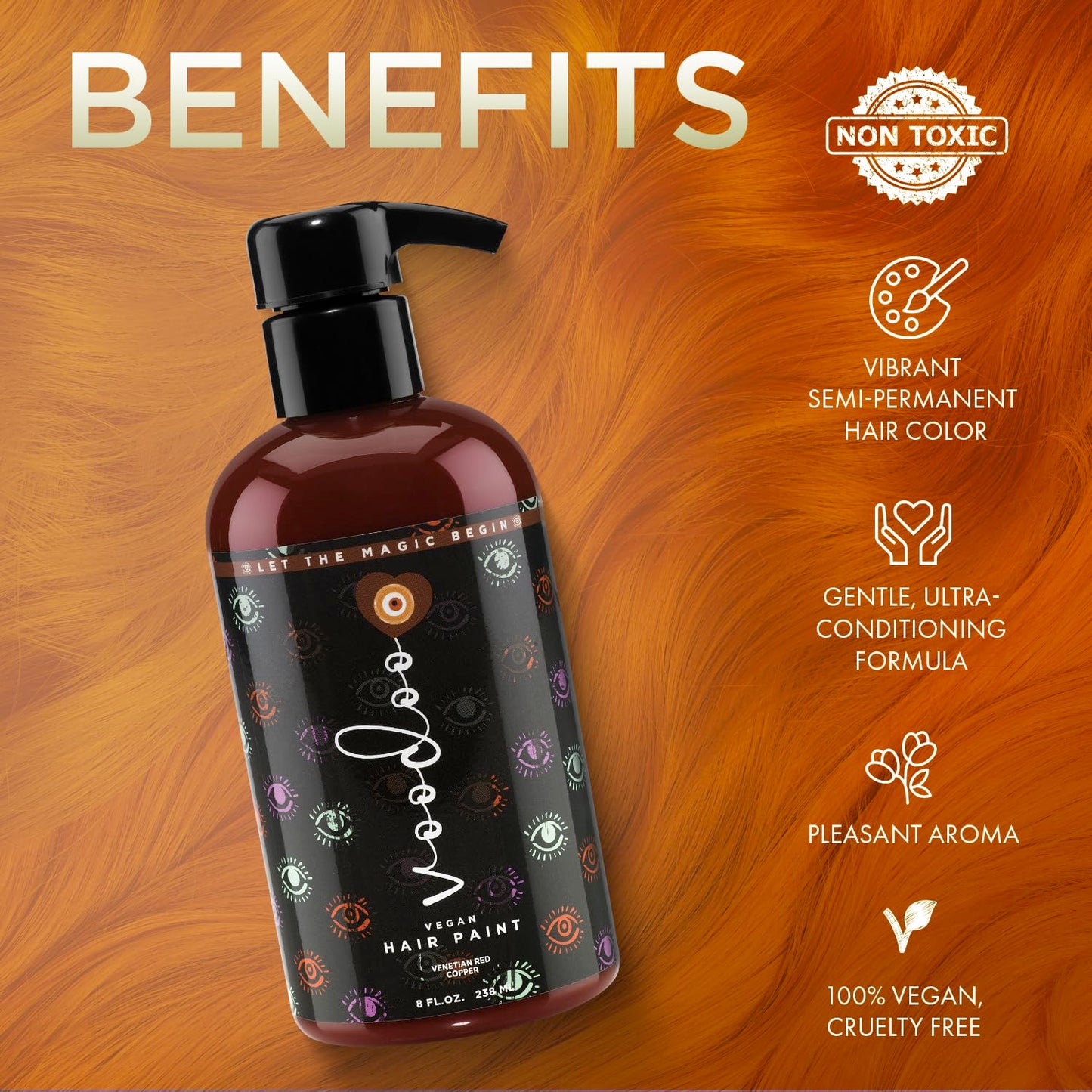 MOEHAIR Semi-Permanent Hair Color | Cowboy Copper Hair Dye 8 Oz | No Ammonia, Sulfate or Paraben | Vegan & Cruelty-Free | Voodoo Venetian Red Copper Beauty & Personal Care MOEHAIR