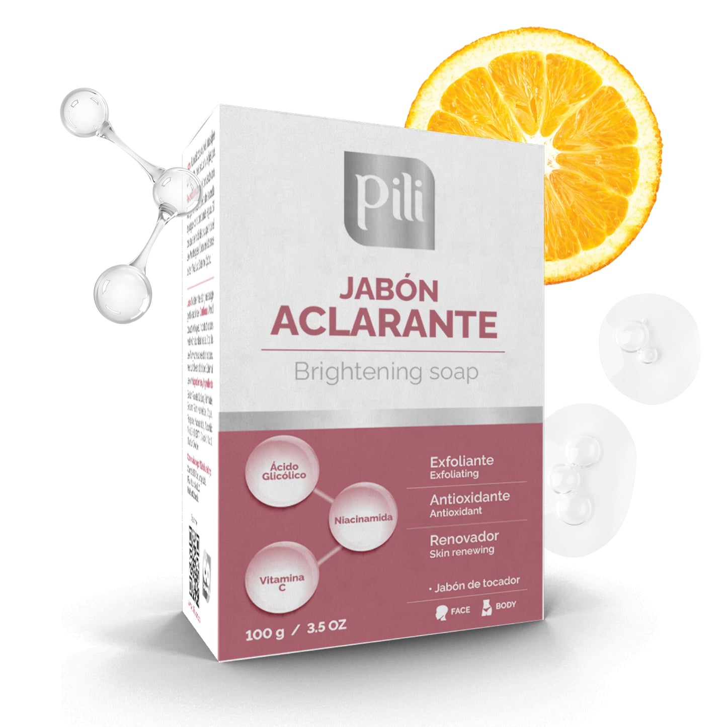 Pili Brightening Soap Bar 2 Pack - Face & Body Exfoliating Soap with Glycolic Acid, Vitamin C & Niacinamide - Skin Brightening for Even Tone & Glowing Beauty & Personal Care Pili Natural