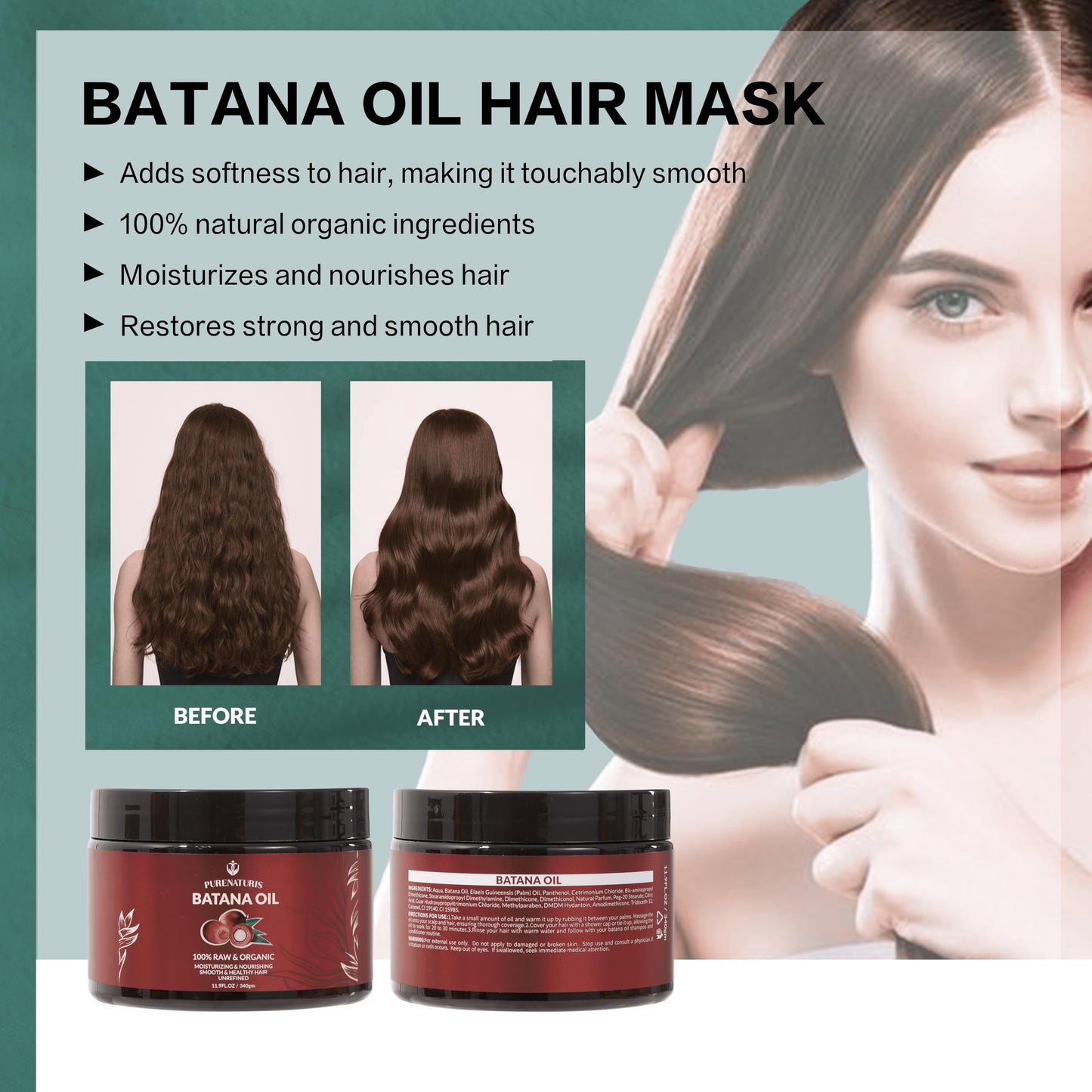 100% Natural Raw Organic Batana Oil Sulfate-Free Complete Hair Growth , Anti-Hair Loss & Repair System Kit - Shampoo, Conditioner, Hair Mask Beauty & Personal Care PureNaturis