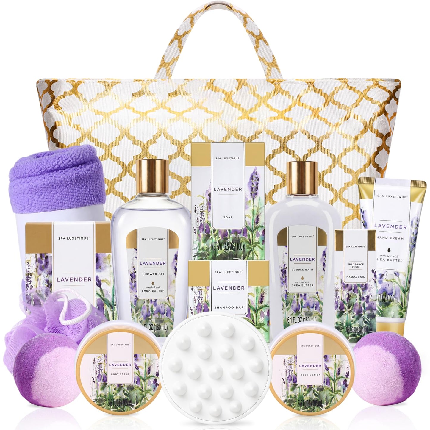 Spa Luxetique Gifts for Women Lavender Gift Baskets for Women 15pcs Bath and Body Work Gift Set With Tote Bag Bath Sets for Women Mothers Day Gifts Beauty and Personal Care spa luxetique
