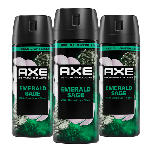 AXE Fine Fragrance Collection Body Spray 3 Count Emerald Sage 72 Hour Freshness Aluminum Free 2.9 oz Beauty and Personal Care AXE