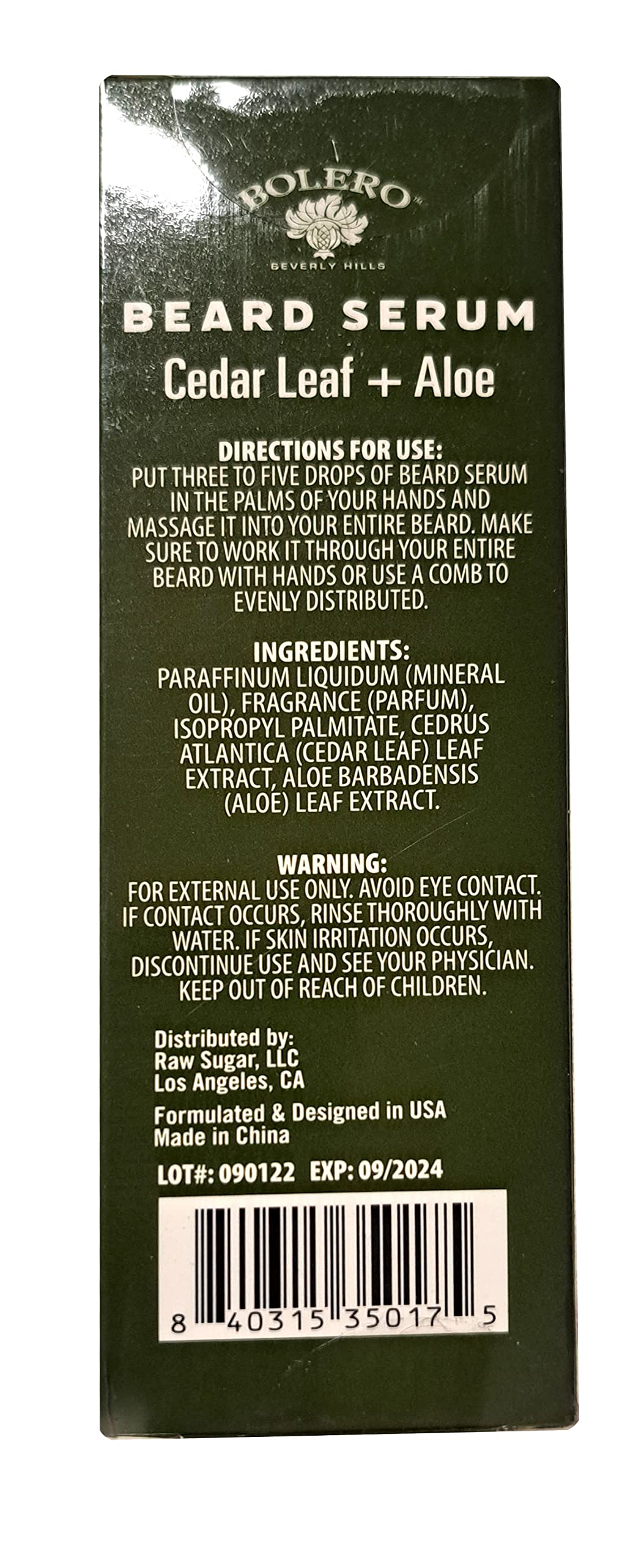 Bolero Beverly Hills Men`s Refresh Beard Serum - Cedar Leaf & Aloe 0.5fl oz (14.7ml) Beauty & Personal Care Bolero Beverly Hills